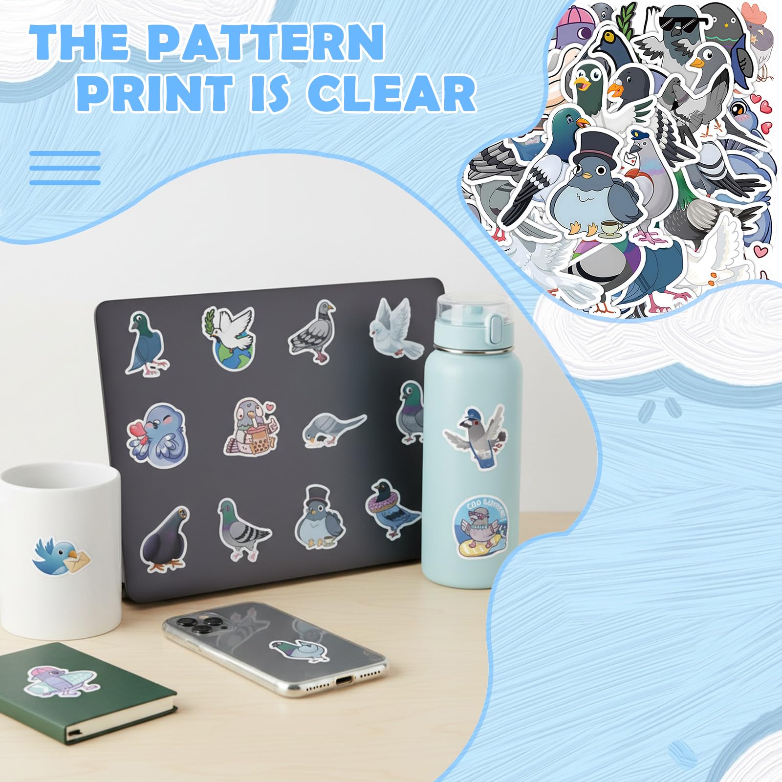 Culinavog 126 Stück Taube Aufkleber für Laptop, tauben Stickers Wasserdicht für Kinder Jugendliche Erwachsene Jungen, Vinyl Aufkleber für Scrapbook,Skateboard,Auto,Gepäck - 5