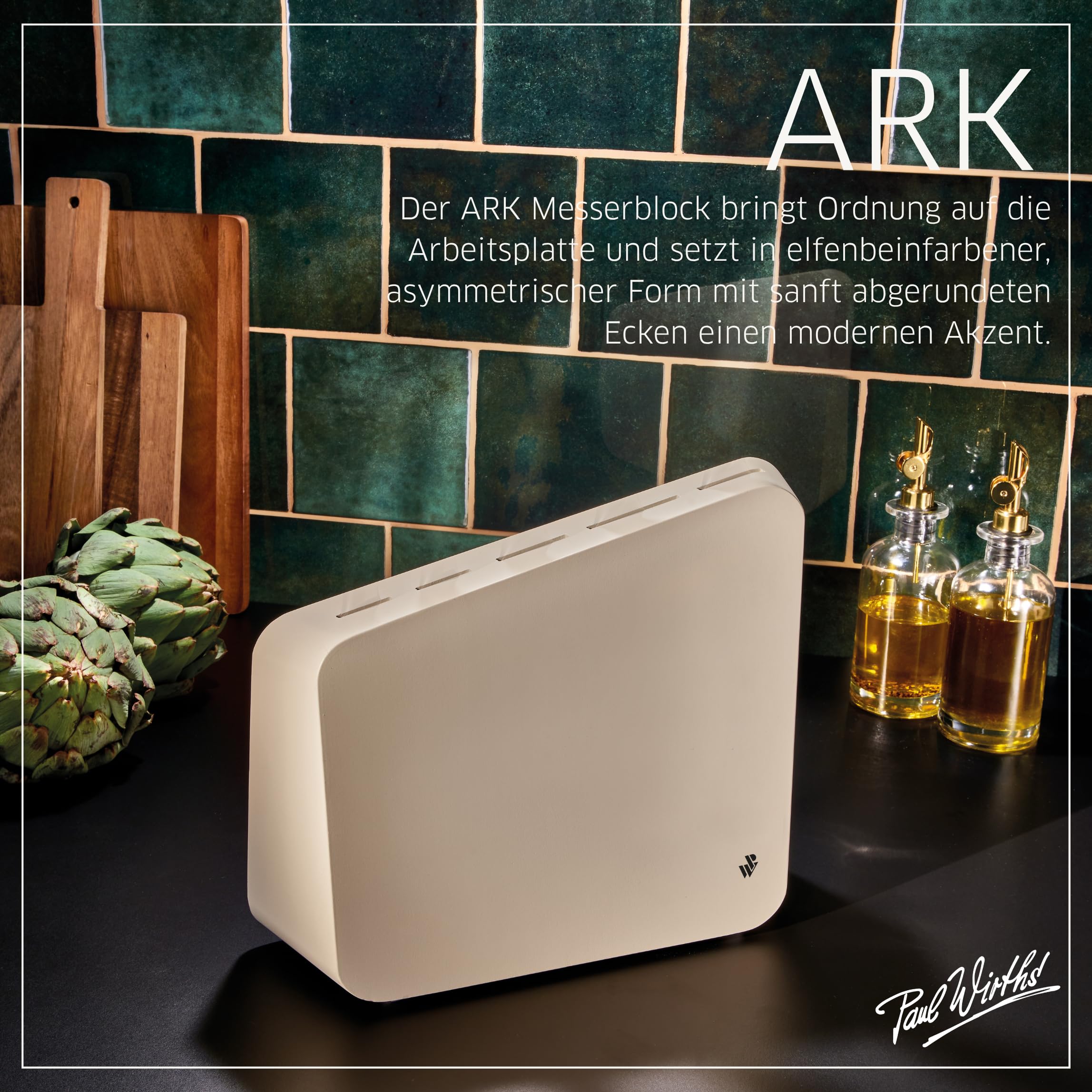 Paul Wirths ARK Messerblock ohne Messer, 5 Schlitze, Gummibaumholz | Der Paul Wirths ARK Messerblock ist unbestückt, misst 32,3×8,5×23,8 cm, hat abgerundete Ecken und modernes Design