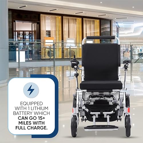 Miniatura 14 de Sillas de ruedas eléctricas reclinables para adultos, silla de ruedas ligera plegable (2 baterías negras)