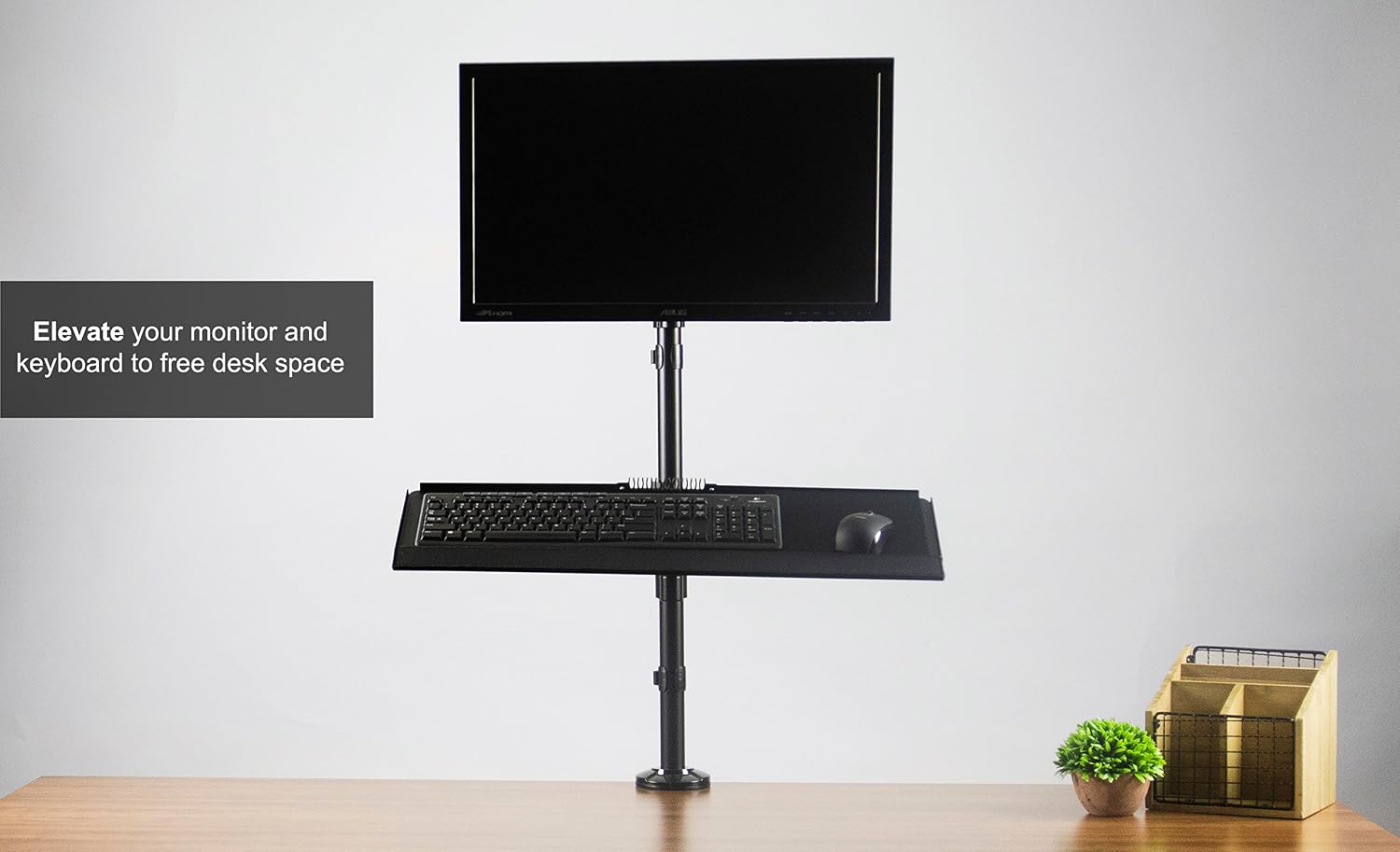VIVO Sit-Stand Height Adjustable Pneumatic Spring Arm Keyboard Tray Desk Mount for 1 Screen up to 32 inches STAND-SIT1B