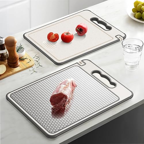 Miniatura 2 de LOZOVIN Tabla de cortar de acero inoxidable para cocina, diseño de malla resistente a los arañazos, paja reversible de acero inoxidable 304 y trigo