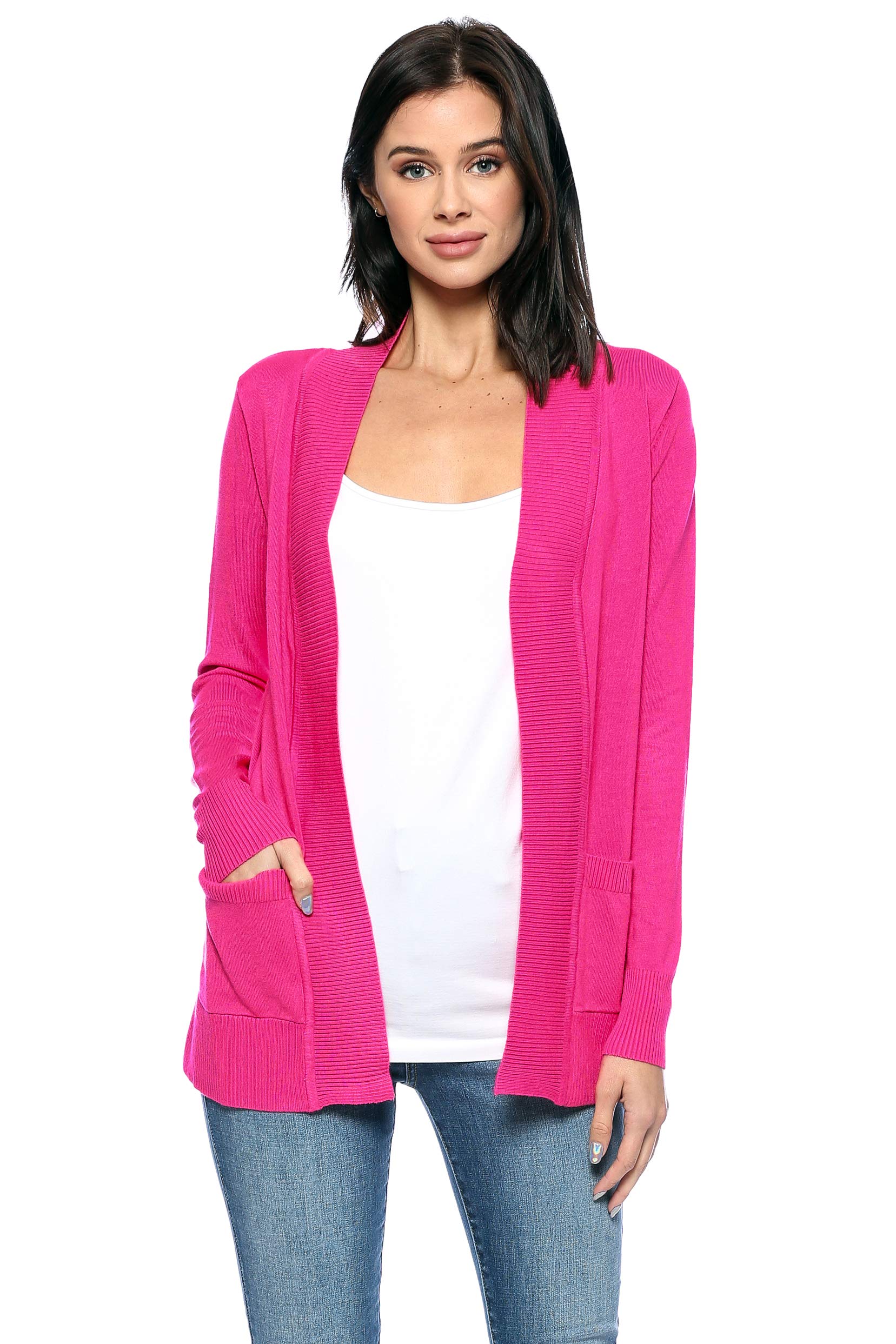 Urban LookWomens Basic Long Sleeve Open Front Comfy Sweater Cardigan