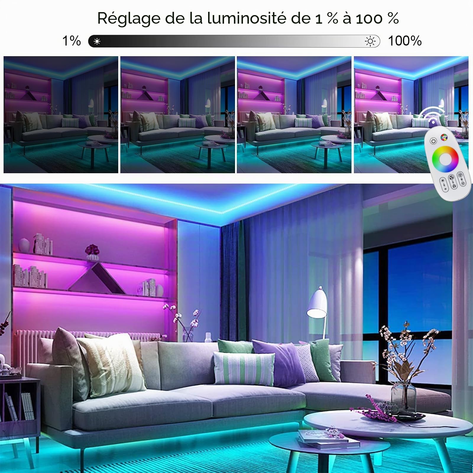 Ruban LED RGB 220V 5050 120leds/m Dimmable flexible IP67 Étanche Multicolore LED Bande Avec 1500W Panneau tactile de télécommande tactile pour Chambre,Bar,Intérieur/Extérieur