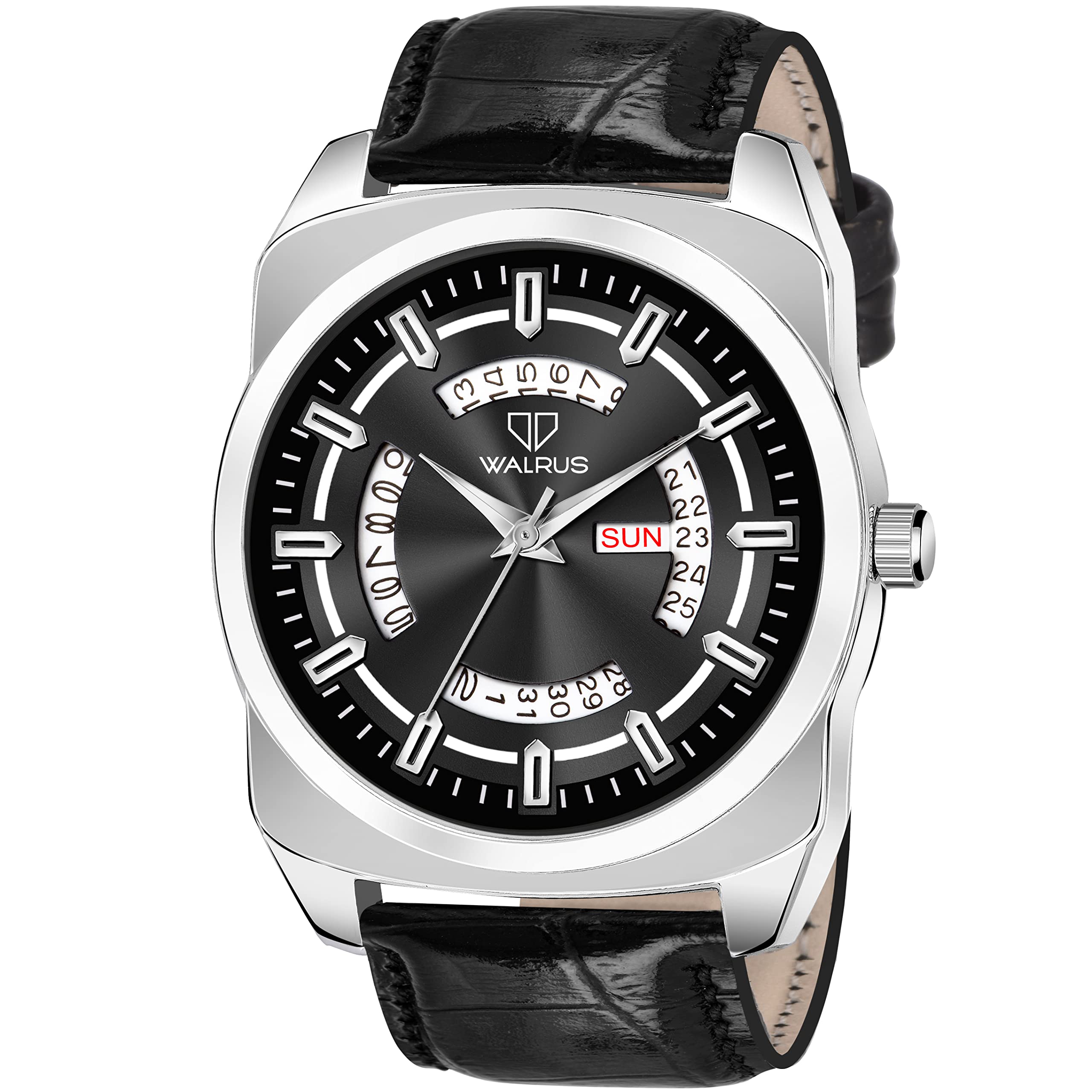 Walrus Maverick XVII Series Black Dial Day & Date Function Black Vegan Leather Mens Watch - Professional & Casual Use- Old Money Style Mens Wrist Watch for Gift (B0B1QQT2NP) Amazon Price History, Amazon Price Tracker