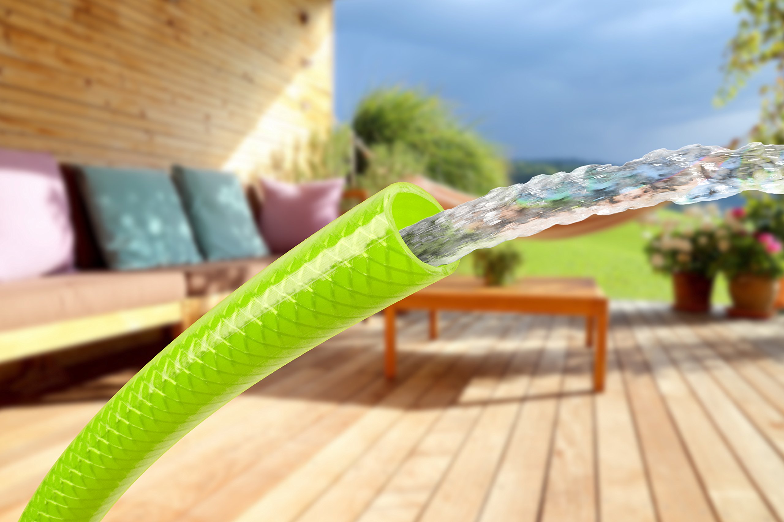 TATAY Manguera de jardin Green Line 15 metros Ø3/4" 19mm, de 3 Capas, Hecha en España, Resistencia 19 bares y +60°/-20°, Trenzado, Libre de Cadmio y Plomo, Libre de BPA, Anti-UV, Color Verde