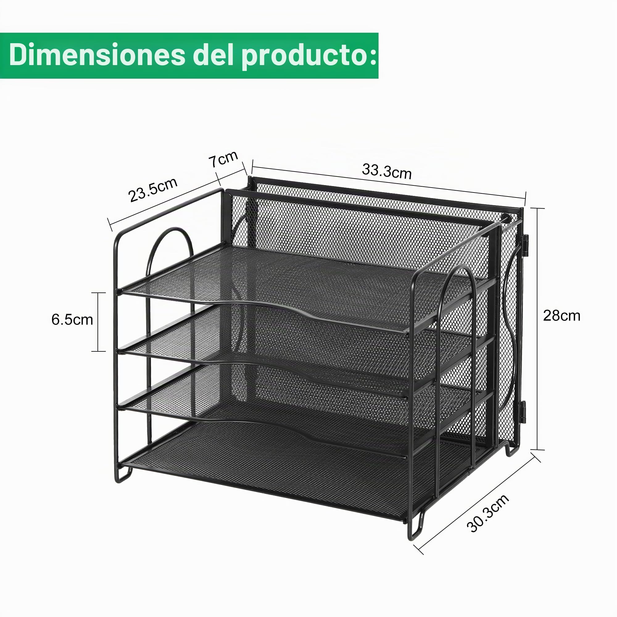 TQVAI Organizador Escritorio 4 Niveles Bandejas Oficina A4 Papele y Archivadores Colgantes, Archivador para Revistas Documentos Revistero Material Oficina y Papeleria, Negro