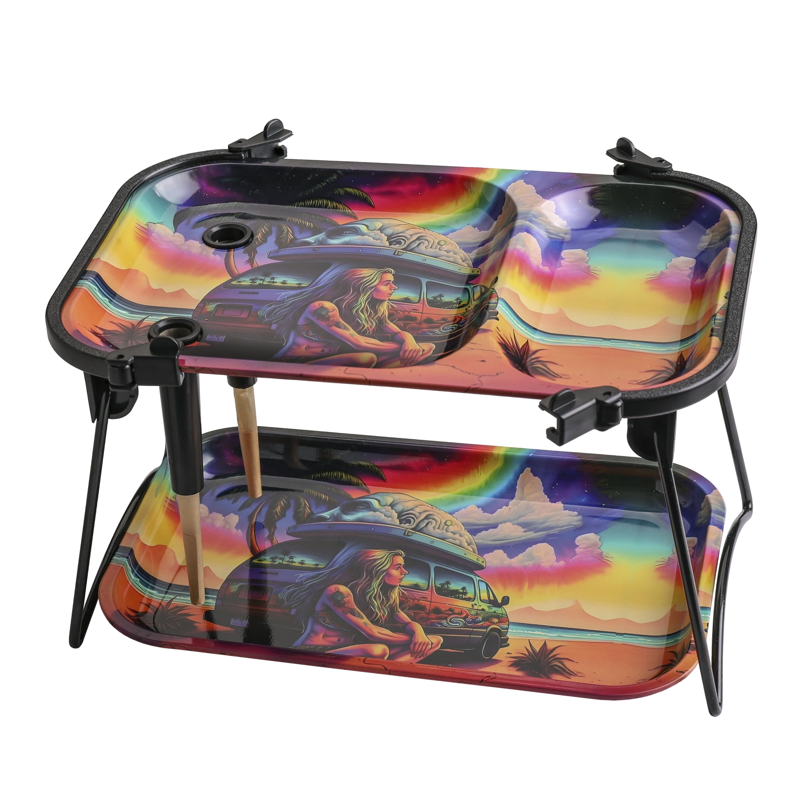 Metal Tray Decorative Tray Cone Loader with Rolling Tray Lid,Perfect Storage for Home or On-The-Go, 9"X 6"