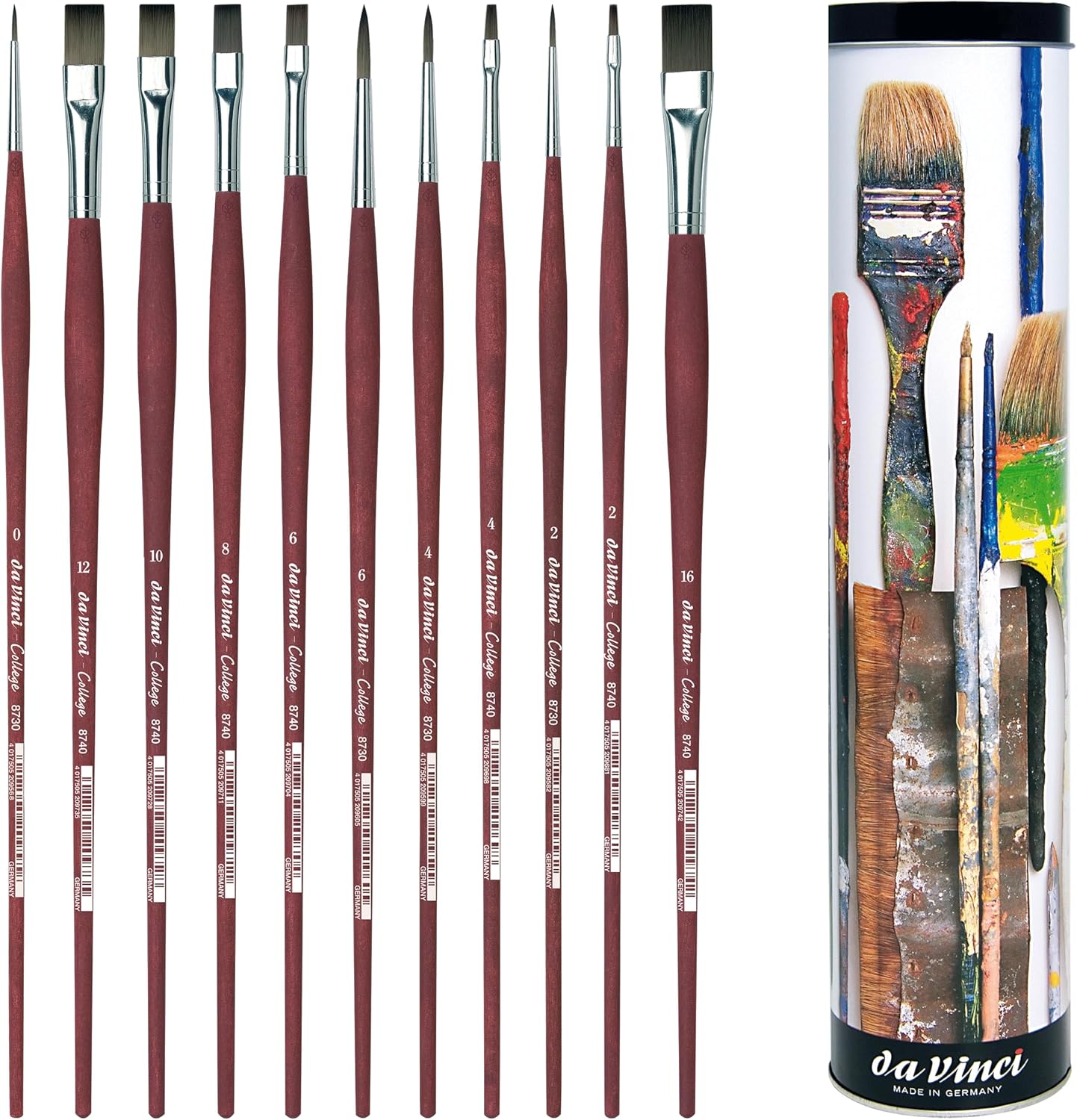 da Vinci Oil & Acrylic Series 5403 College Paint Brush Set, Synthetic with Gift Can, Multiple Sizes, 10 Brushes (Series 8733 and 8740)