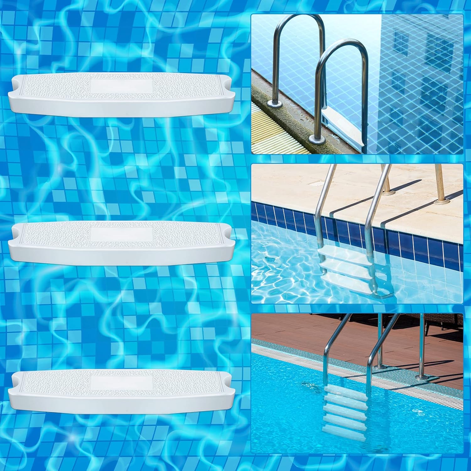 Wettarn 3 Set 18 Inches Pool Ladder Steps Universal Swimming Pool Ladder Pedal Set Molded Plastic Swimming Pool Ladder Rung Step with Stainless Steel Bolts Fit for Inground and Above Ground Pools