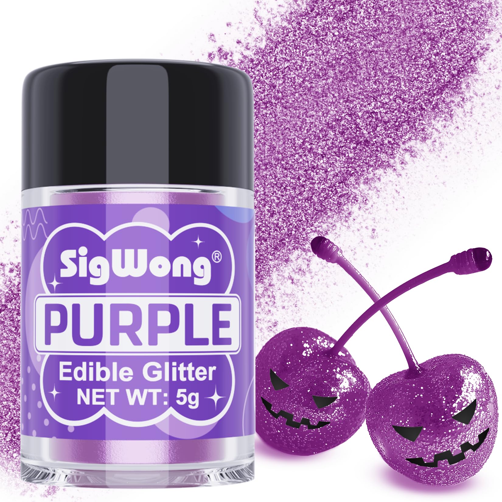 Purple Edible Glitter - 5g Food Grade Cake Decorating Shimmering Glitter, Edible Sprinkle Luster Dust for Drinks, Chocolates, Fondant, Strawberries, Cupcakes, Candy, Cookie - Vegan