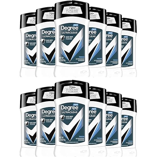 Degree Men UltraClear Antiperspirant Deodorant Fresh, Pack of 12, 72-Hour Sweat & Odor Protection Antiperspirant For Men With MotionSense Technology 2.7 oz