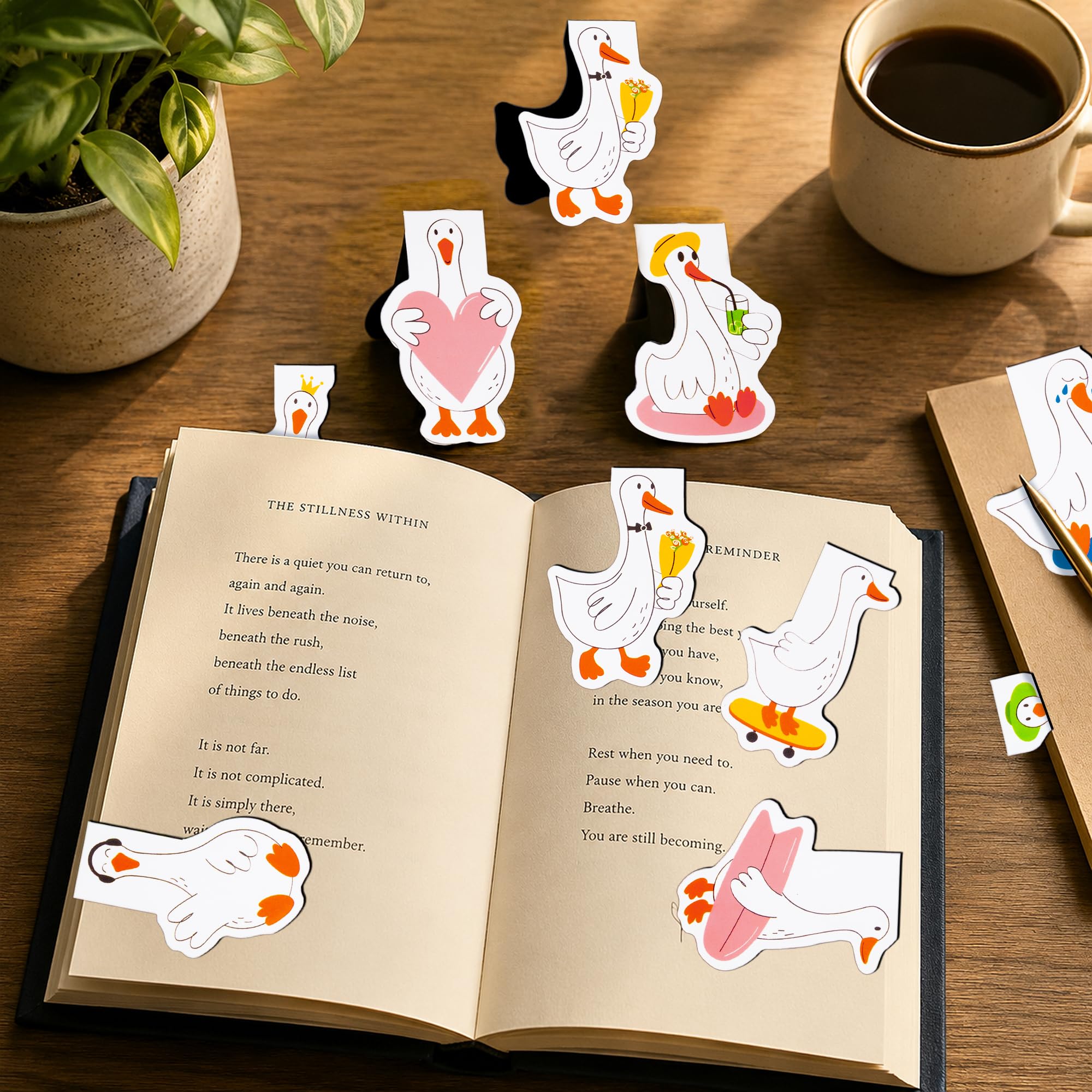 Lot de 18 marque-pages magnétiques en forme d'oie amusante pour la rentrée scolaire, cadeau pour les amateurs de livres, les étudiants, les enfants, les marqueurs de page d'animaux pour