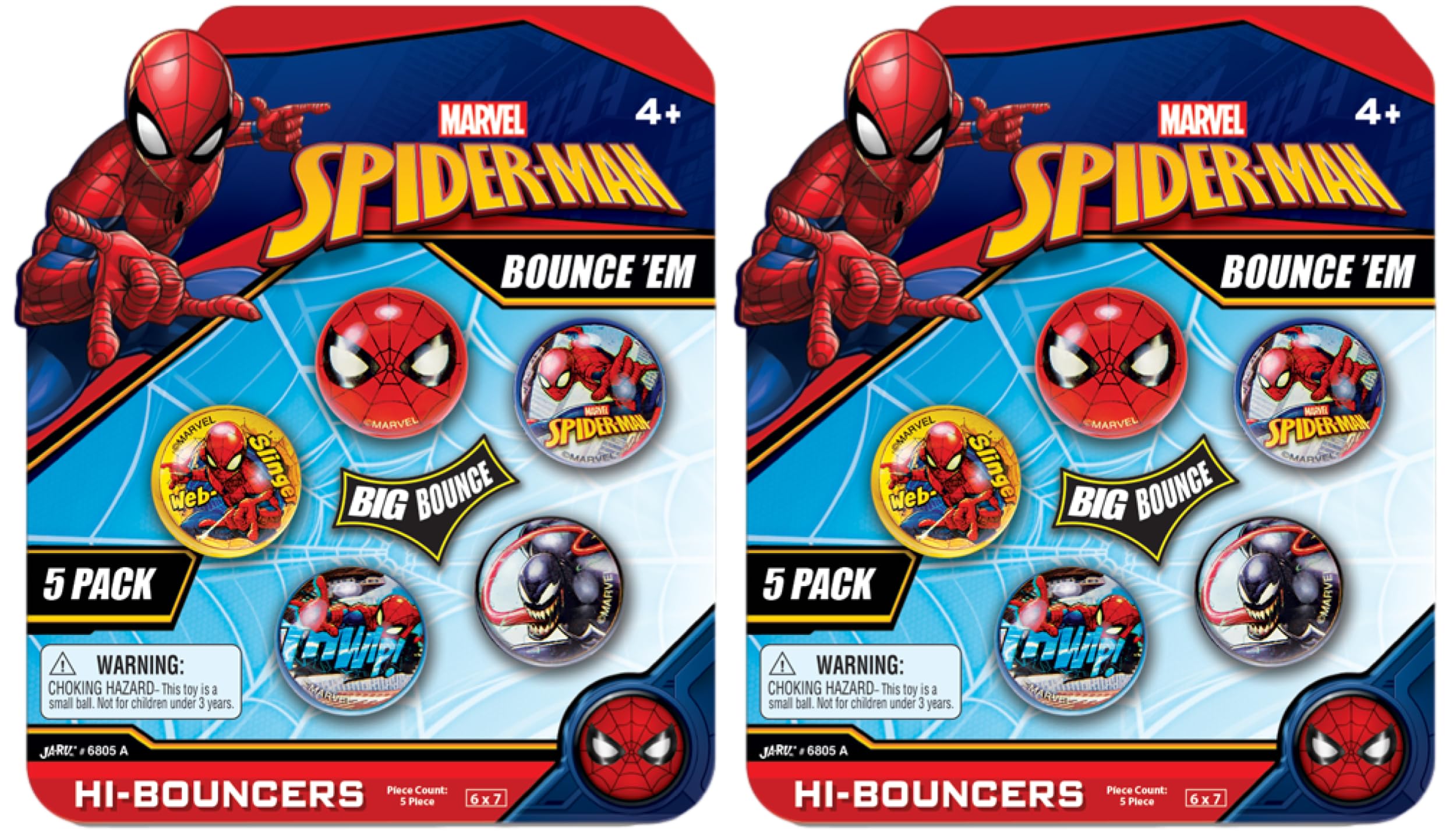 JA-RU Marvel Spiderman Bouncy Superballs Super Hi Bounce 1.2" (2 Pack of 5 Balls) Fidget Balls Small Toys for Kids Prize Premium Giveaways Gift Birthday Supplies 6805-2A