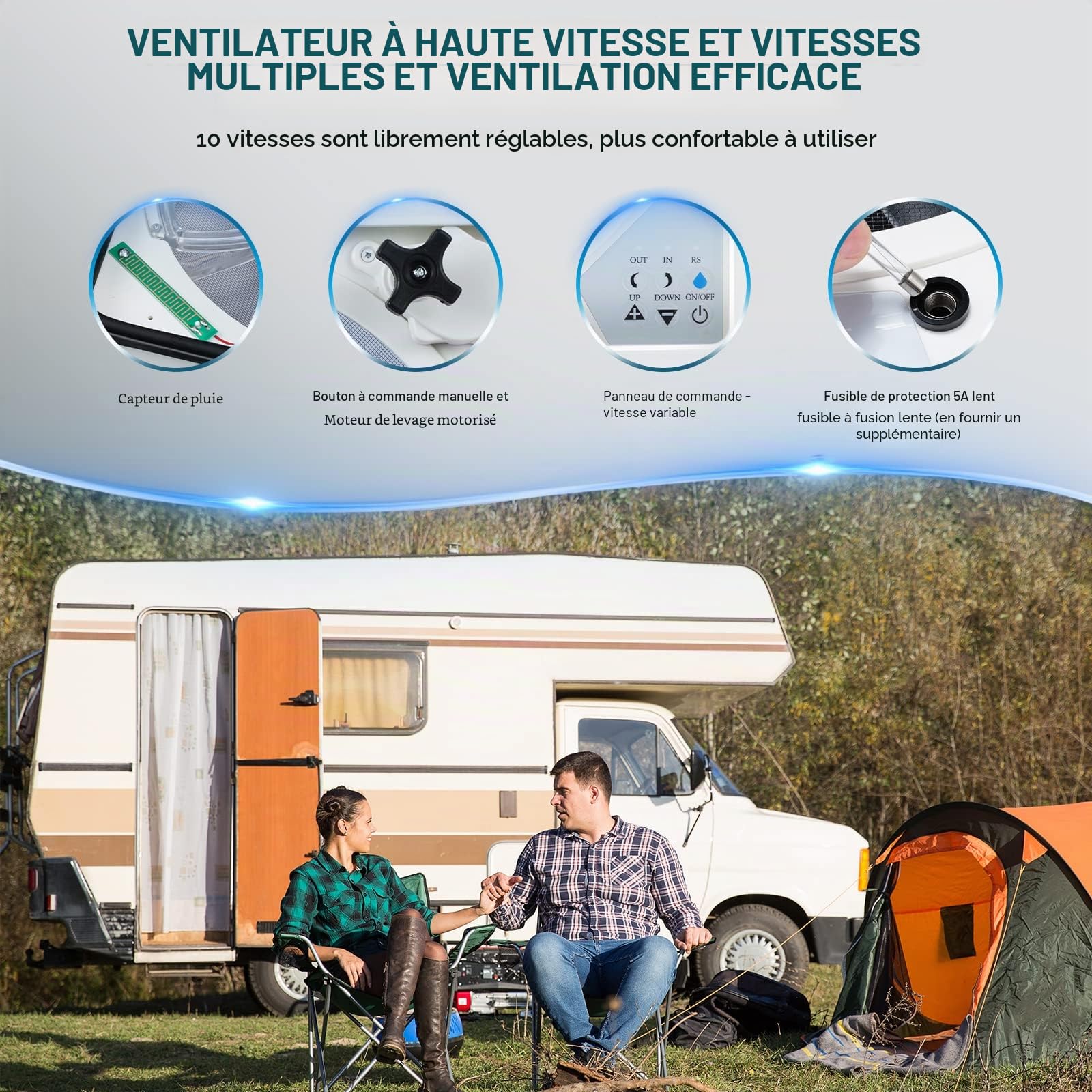 Ventilateur De Toit Pour Camping Car - Extracteur D'air Pour Caravane RV - Support à Commande Pour Lucarne 40 x 40 Cm