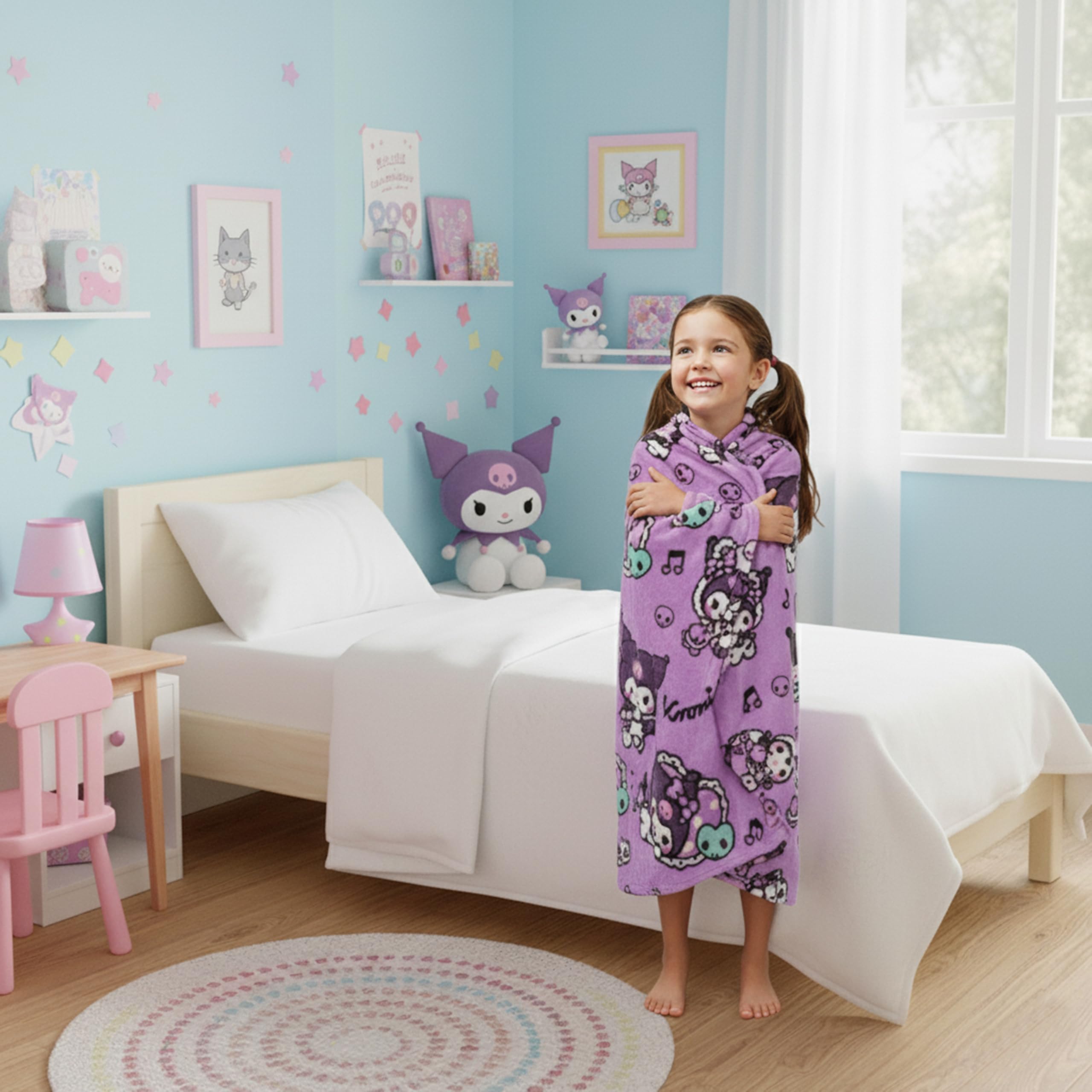 Kanguru - Soffice Plaid Divano in Pile Kuromi, 130x170 cm, Coperta Pile Microfibra Kawaii per Bambina o Donna, Idea Regalo Divertente Natale Compleanno, per Casa, Divano, Letto, Cameretta, Viola