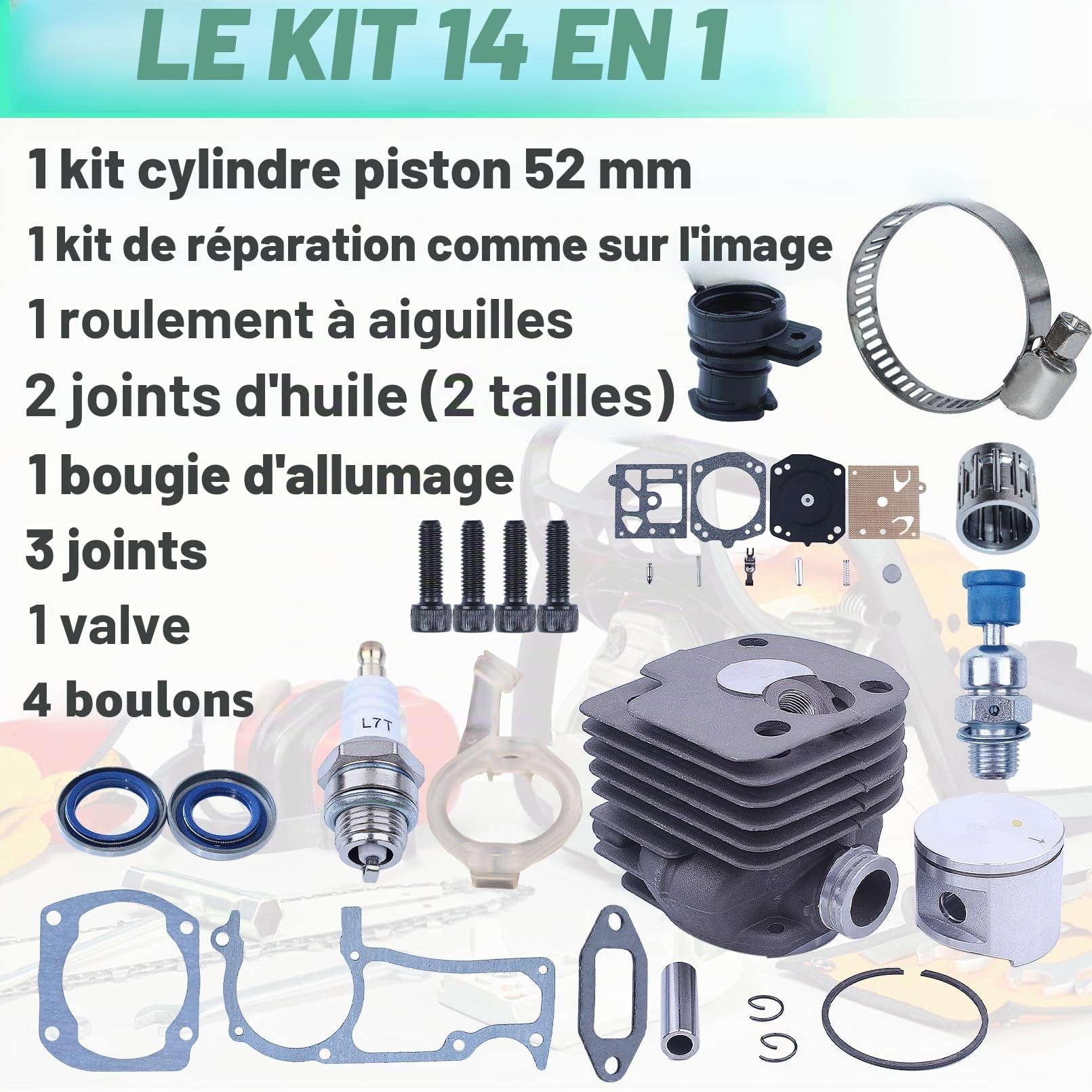Adefol 52 mm Cylindre Piston Kit pour Husqvarna 372XP 371 365 362 375K Tronçonneuse Pièces Détachées Gros Alésage Kit de Remplacement de Piston Remplacer les Pièces 503 93 93 72