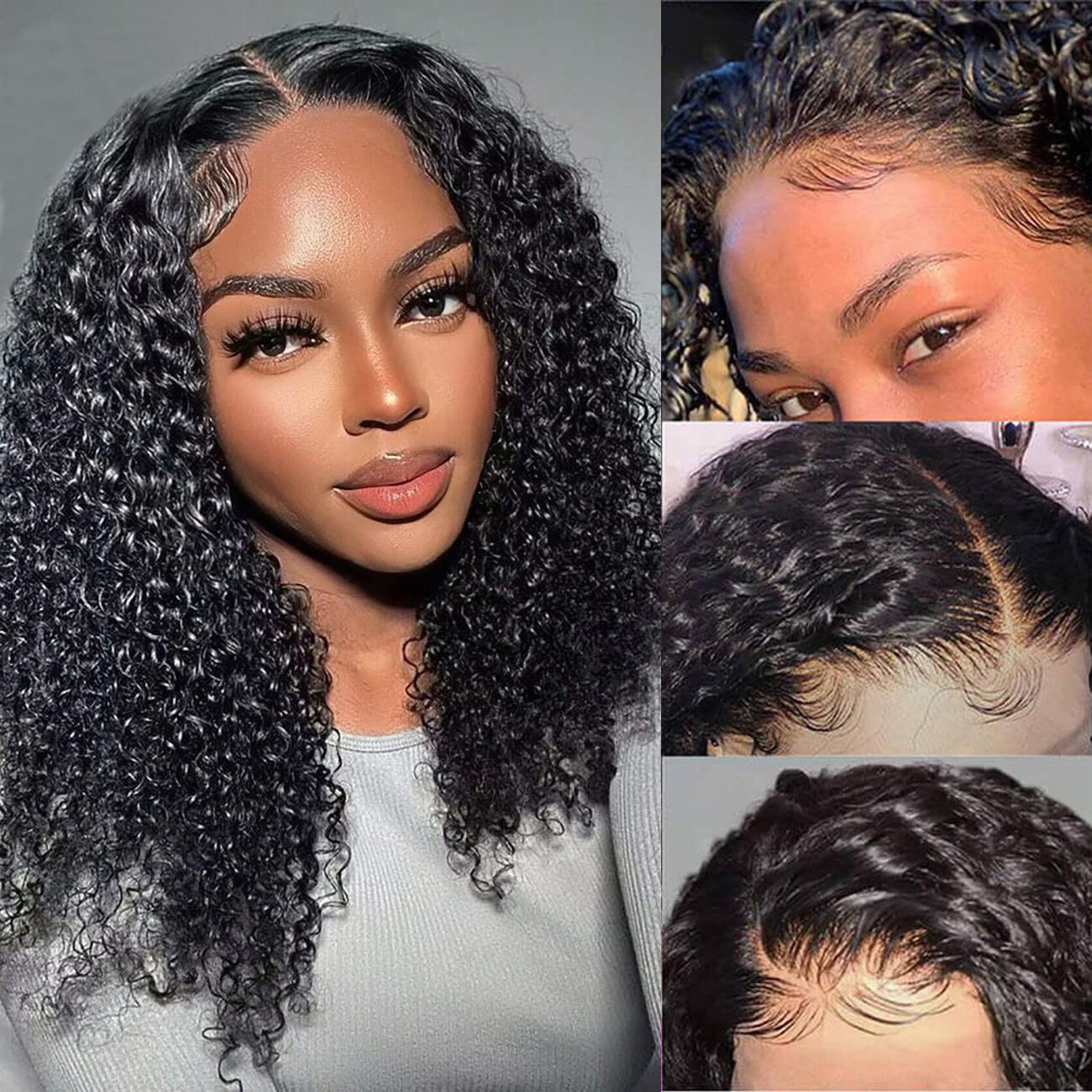 13x4 Curly Lace Front Wig Human Hair 180% Density Kinky Curly Wig 16 inch Transparent Curly Human Hair Wigs for Women Curly Glueless Wigs Human Hair Pre Plucked with Baby Hair