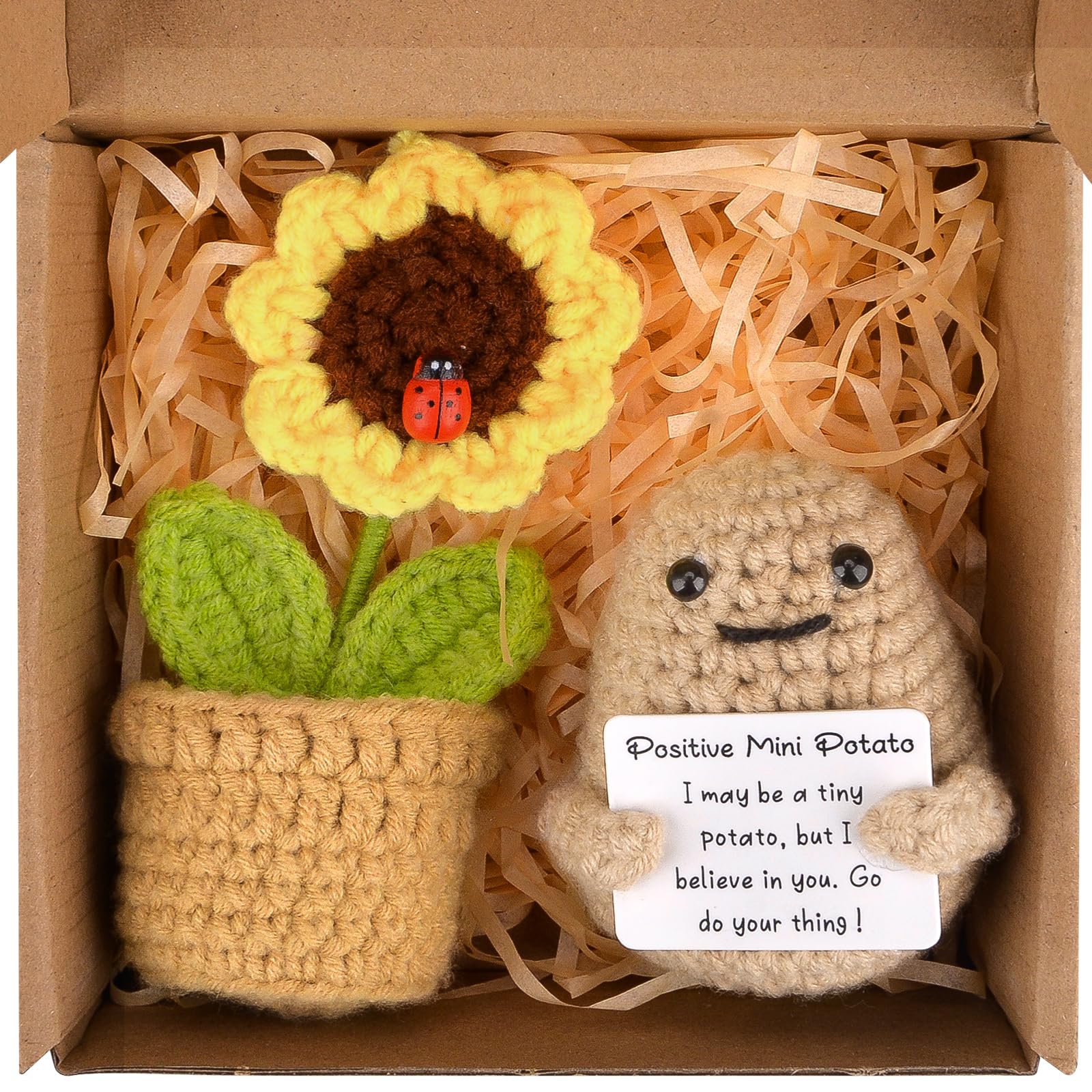 Positive Emotional Support Potato Sunflower Pot, Boo Basket Gifts for Her Him, Halloween Cute Stuff Good Luck Funny Gifts, Stocking Fillers Women, Cheer Up Crochet Sunflower Gifts