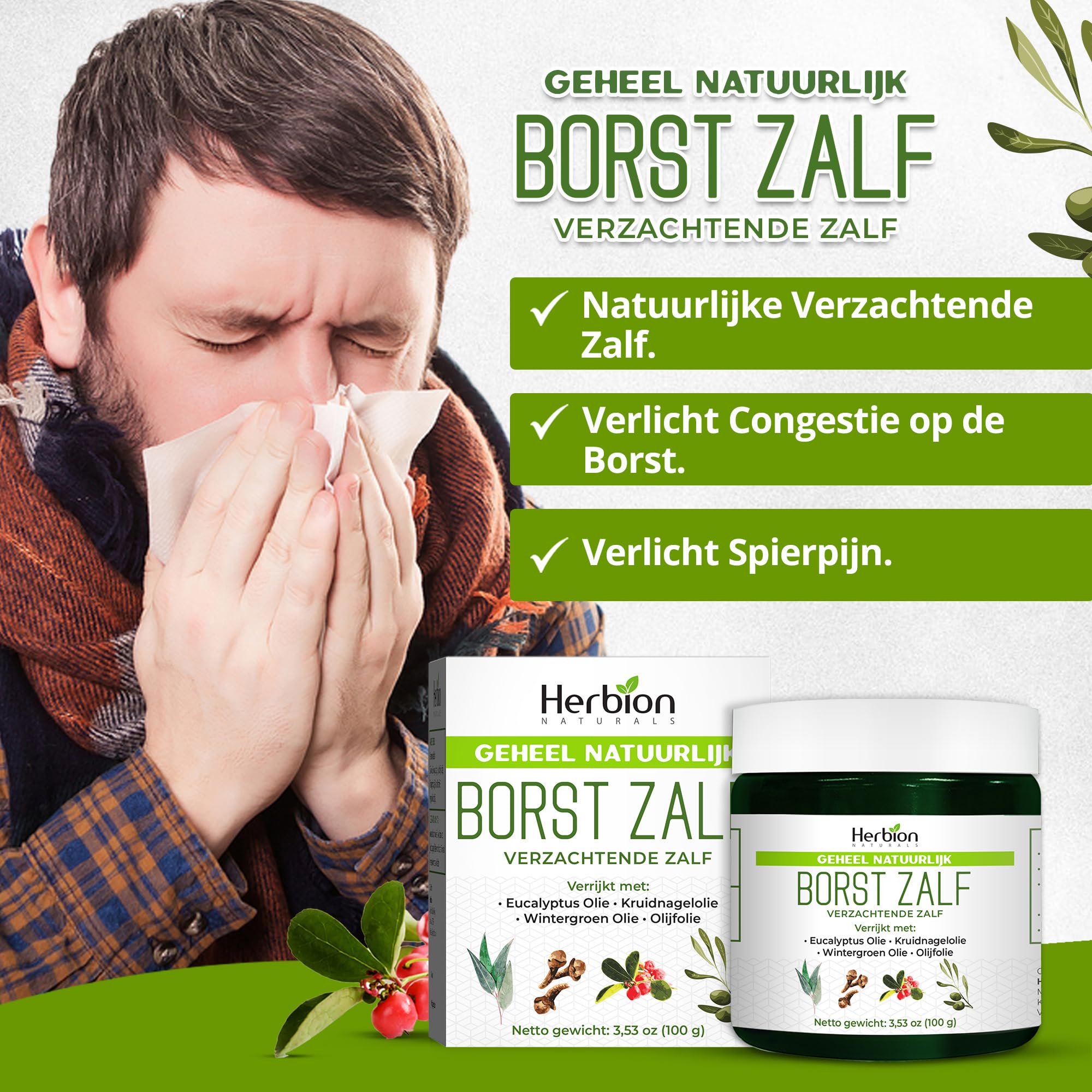 Herbion Naturals Chest Rub, Natuurlijke Kalmerende Zalf, Verlicht Verstopping van de Borst, Vermindert Spierpijn, Volwassenen en Kinderen vanaf 2 jaar, 3,53 oz
