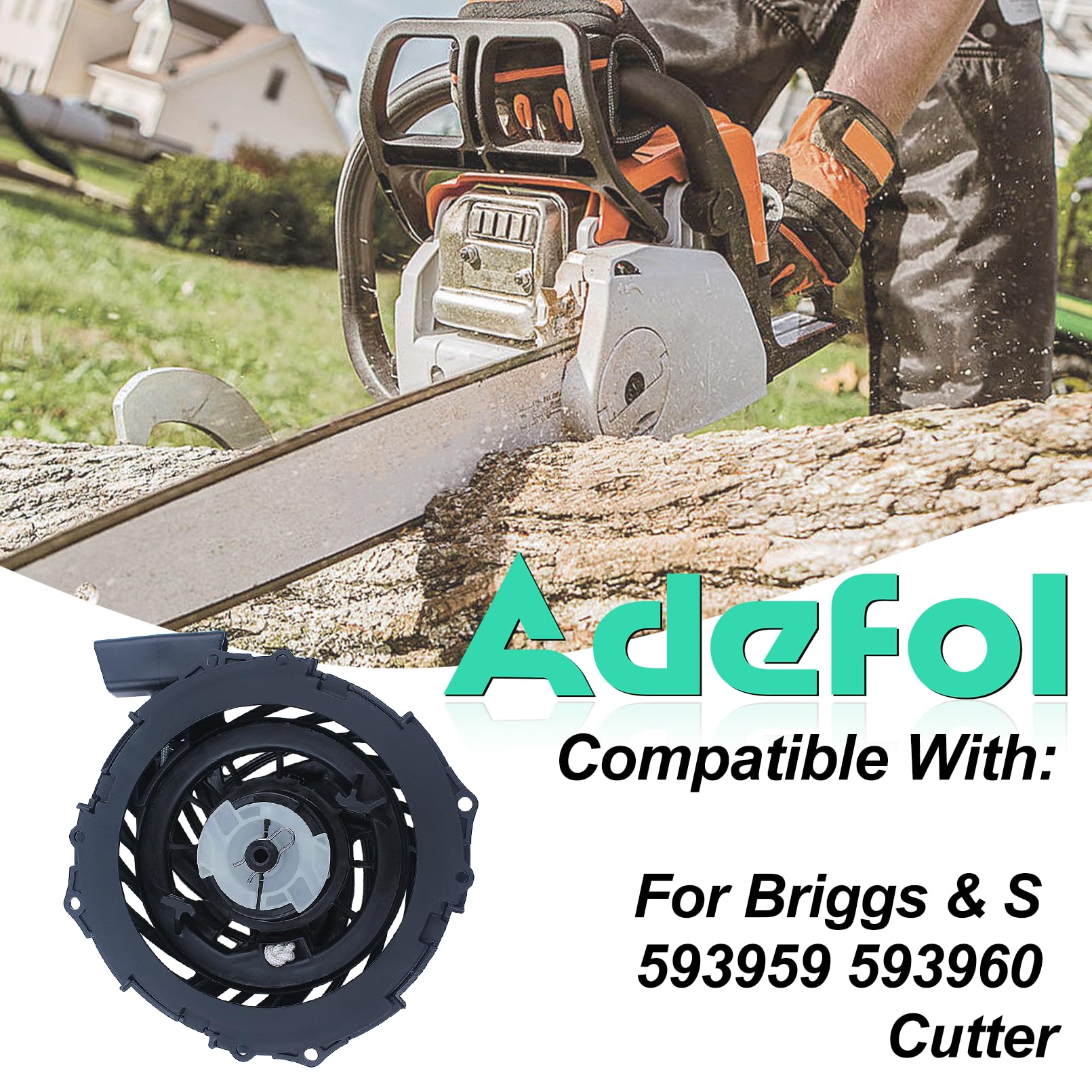 Adefol Kit de arranque de retroceso para cortacéspedes Briggs & S 593959 593960, Arranque de retroceso con cazoleta de arranque y cuerda de arranque, Repuestos 590588, 591139 y 593961
