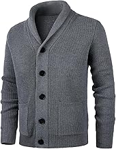 Men's Long Sleeve Cardigan with Thick Shawl Collar Winter Cardigans Vest Jacket in Chunky Knit Warm Knitted Jacket with Pockets