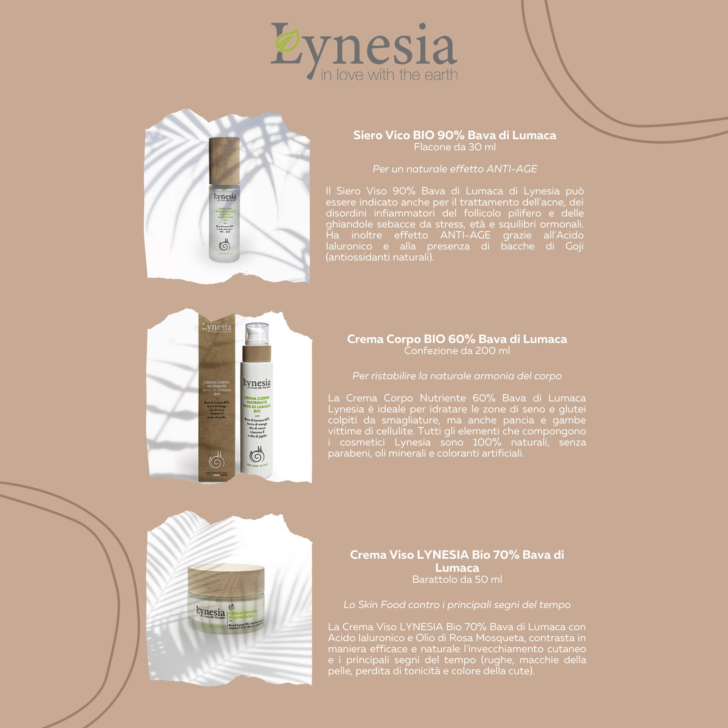 Lynesia Crema Viso Bava di Lumaca Pura 70% e Acido Ialuronico - Antirughe Antimacchie Rigenerante, per Macchie Pelle, Acne e Cicatrici, Nutriente Uomo e Donna 50ml Certificata Biologica