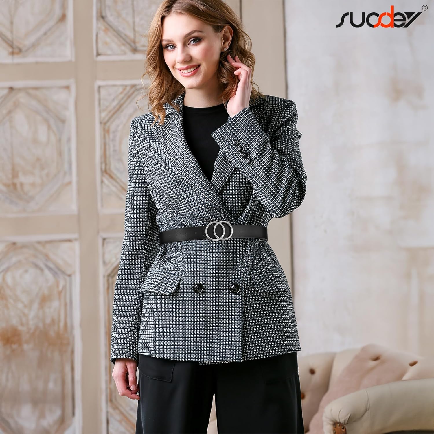 SUOSDEY Women Leather Belt Fashion Double O-Ring Soft Faux Leather Waist Belts For Jeans Dress - Image 3