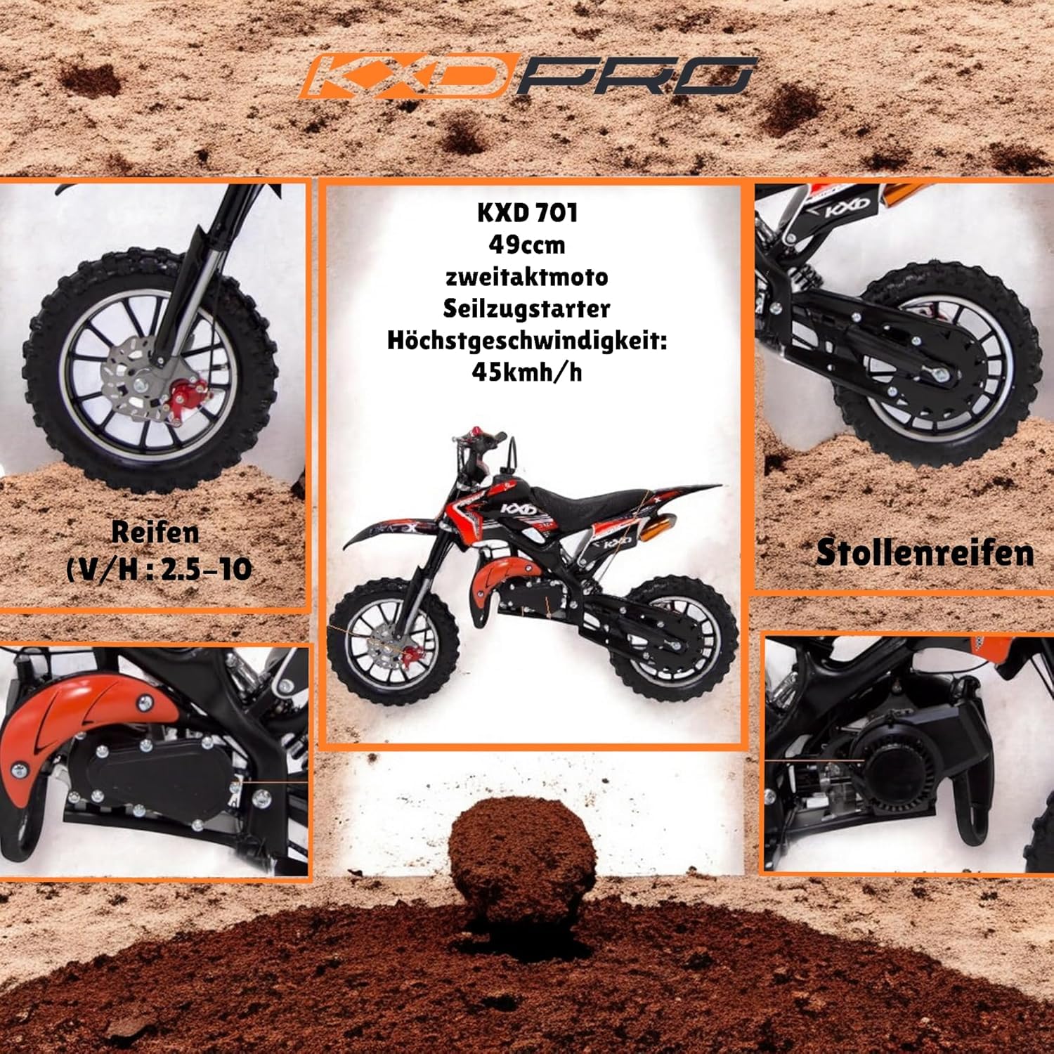 KXD 701A/706A/708A/705A 49cc 2Takt 4Takt Dirt Cross Pocket Enduro Dirtbike Motocrossbike Motocross Motorrad Cross 49ccm Vorderrad Motor Pocketbike (Grün, KXD 701 49ccm 2Takt)