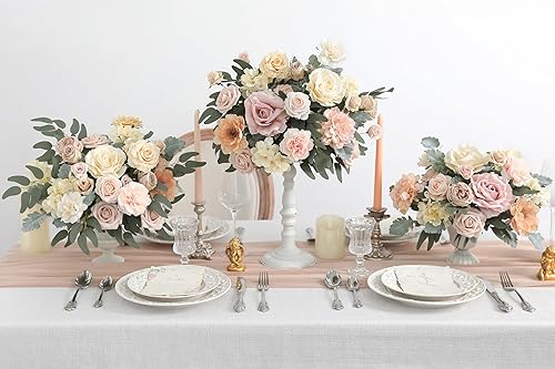 Miniatura 2 de JGRSHES Flores artificiales rosadas, flores falsas con tallos, flores artificiales de seda bohemias para ramos de novia, centros de mesa para