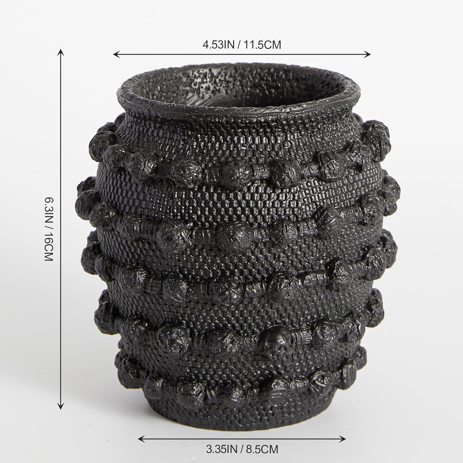 DN DECONATION Black Rustic Farmhouse Vase, 6.3 Inch Textured Boho Vase for Home Decor, Cement Decorative Flower Vases with Rope Knots for Living Room, Table Centerpiece, Shelf, Mantel Decoration