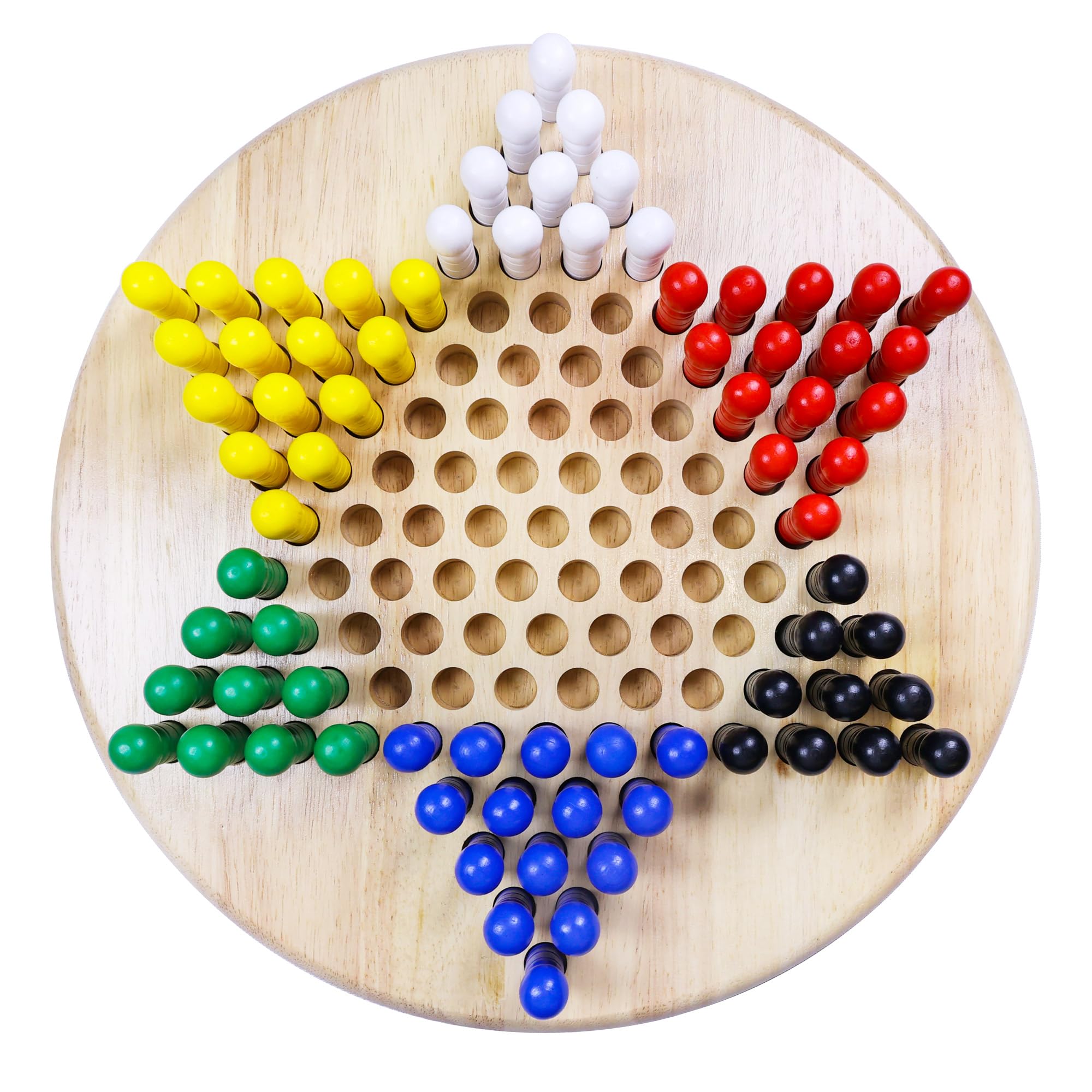 Offelec Upgraded 75 Pegs 15" x 15" Large Wooden Chinese Checkers Board Game – More Pegs and More Gameplay for More Fun, 2-6 Players (10 Pegs Each) or 2-3 Players (15 Pegs Each)