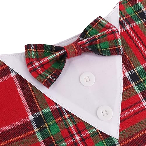 Miniatura 10 de ADOGGYGO Bandana de esmoquin de Navidad para perro, esmoquin rojo a cuadros para mascotas con corbatín, disfraz formal de Navidad ajustable para