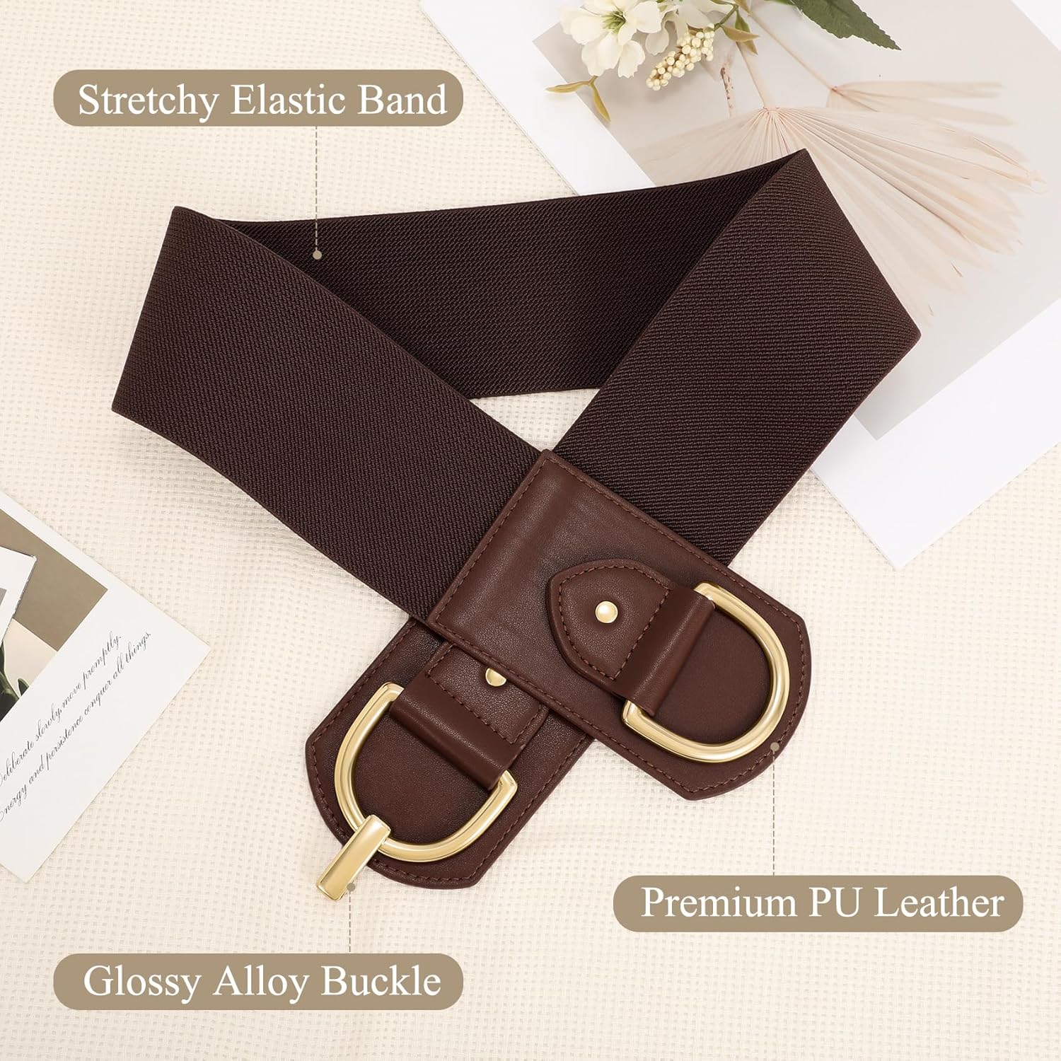 Wide Belts for Women Fashion Elastic Belt for Dresses Vintage Waist Belt Ladies Stretchy Belt Gold Buckle - Image 3