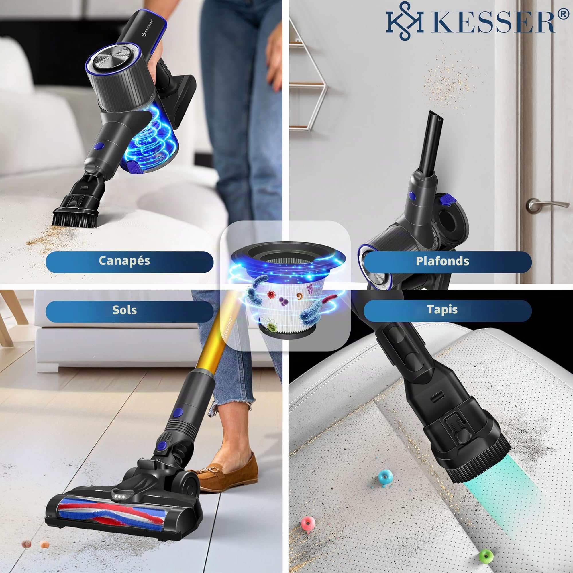 KESSER® Lot de 3 filtres de rechange compatibles avec les aspirateurs KESSER 3 en 1 pour aspirateur sans fil