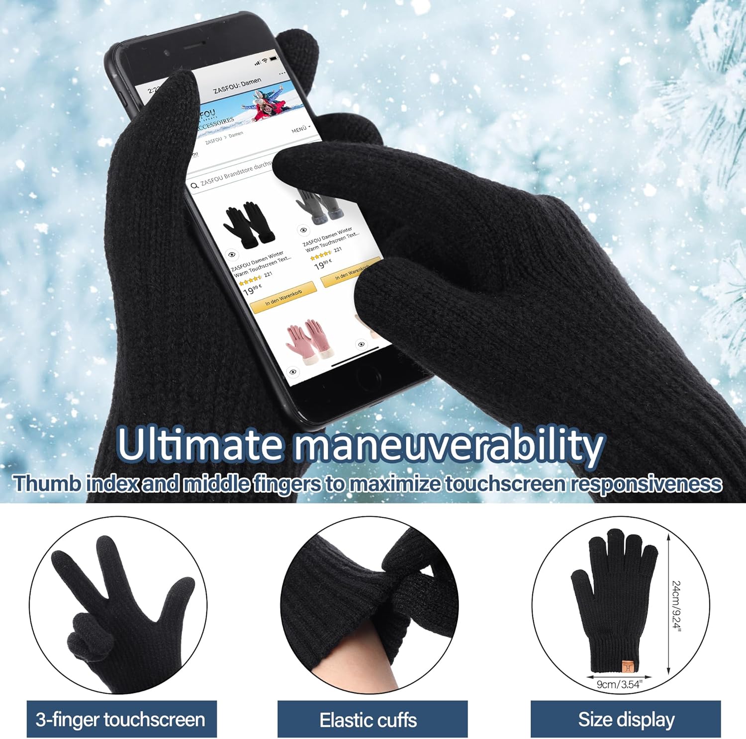 Mens Winter Beanie Hat Long Neck Scarf Touchscreen Gloves Set with Warm Fleece Lined Cap Gifts for Men Cold Weather - Image 4