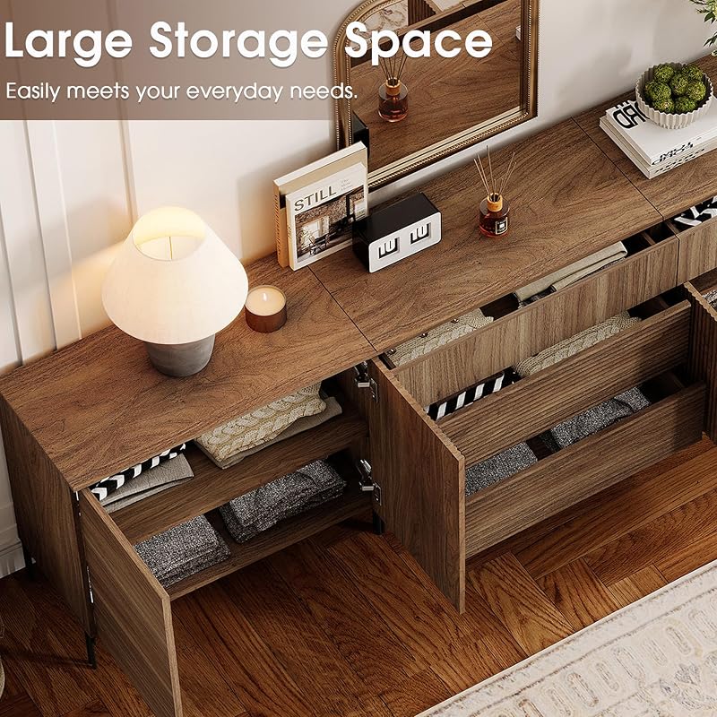 WAMPAT Large TV Stand for 120 Inch TV, 126" W Modern Entertainment Center with Storage Cabinets and 6 Drawers & 4 Doors, Wood Media TV Console Table for Living Room, Bedroom，Brown image 5