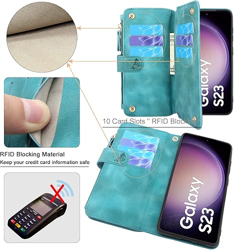 Miniatura 2 de Lacass Funda de piel con cierre para Samsung Galaxy S23 5G de 6.1 pulgadas (6.1 pulgadas, azul y verde)