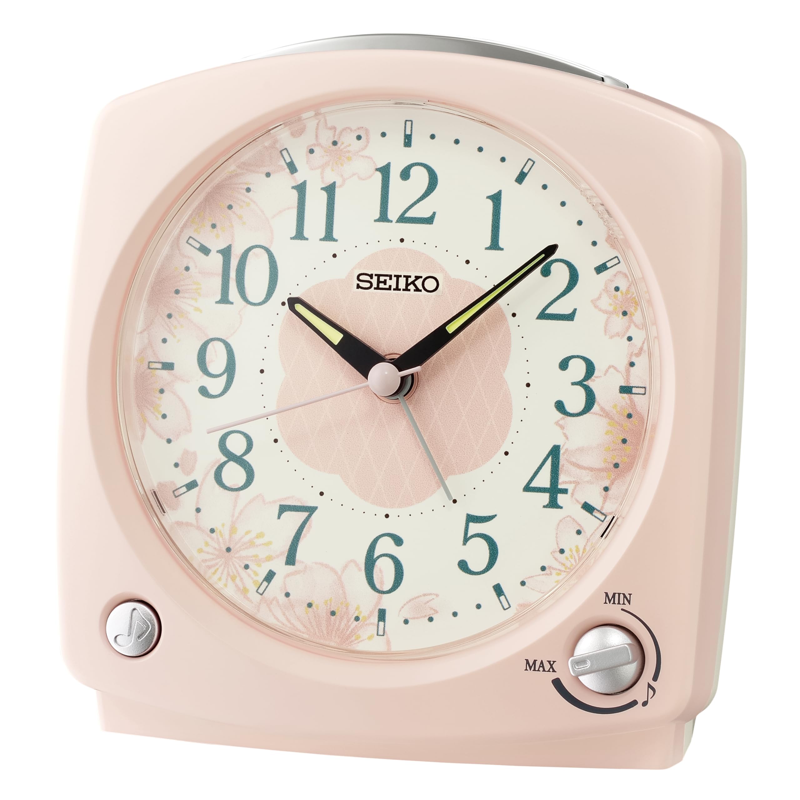 Réveil Seiko QHP012P - Alarme Avec 3 Mélodies Et Bip, Fonction Snooze, Affichage Silencieux - Dimensions 13x12x7 Cm