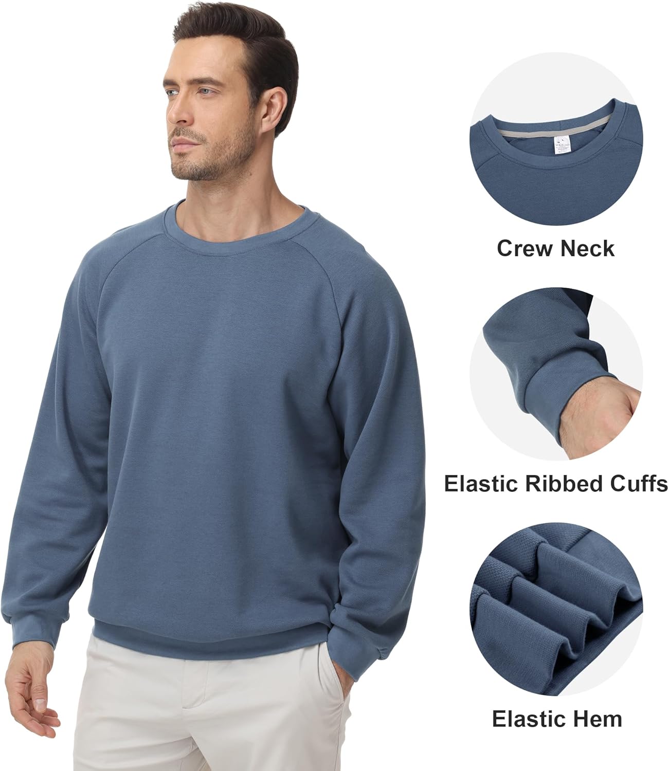 Men’s Lightweight Thin Cotton Crewneck Sweatshirt – Casual Long Sleeve Pullover for Spring & Fall Layering - Image 5