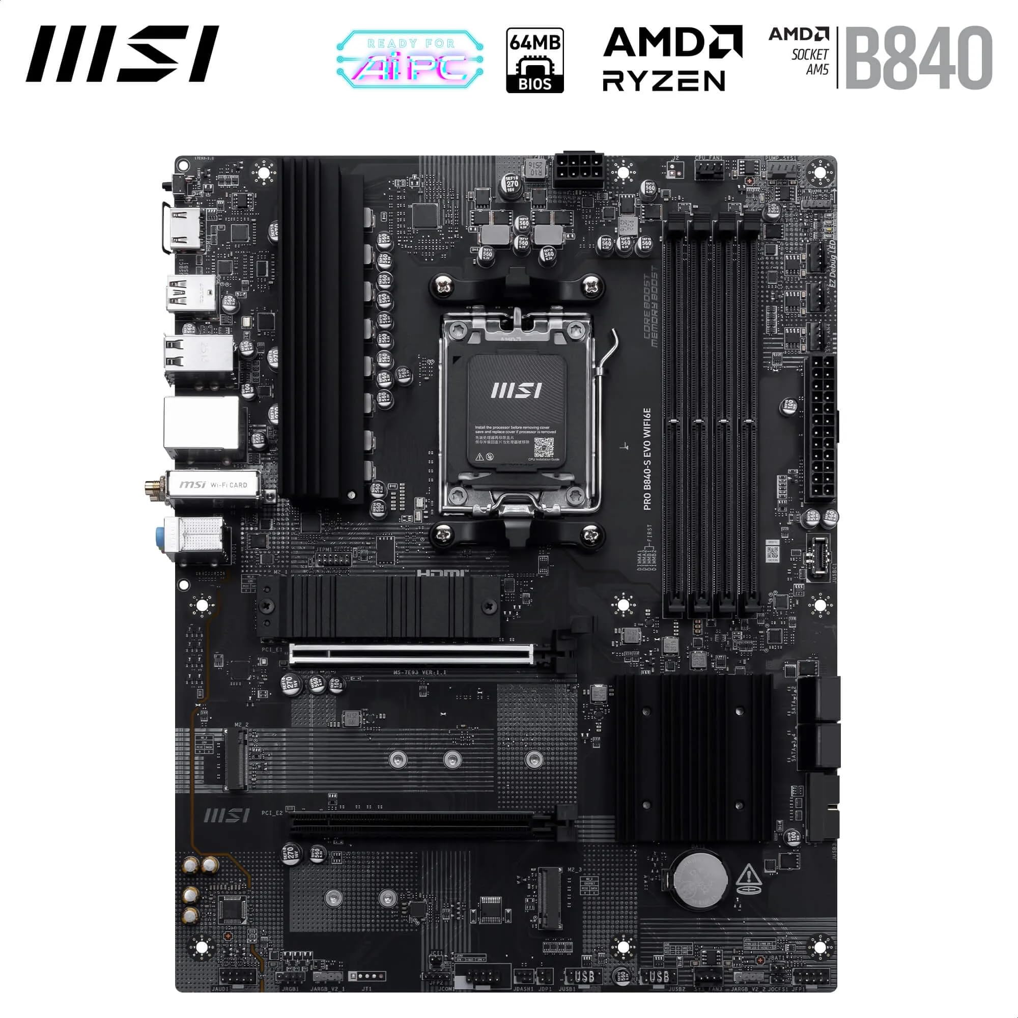 Image secondaire de MSI PRO B840-S EVO WIFI6E Carte Mère ATX pour Processeurs AMD Ryzen