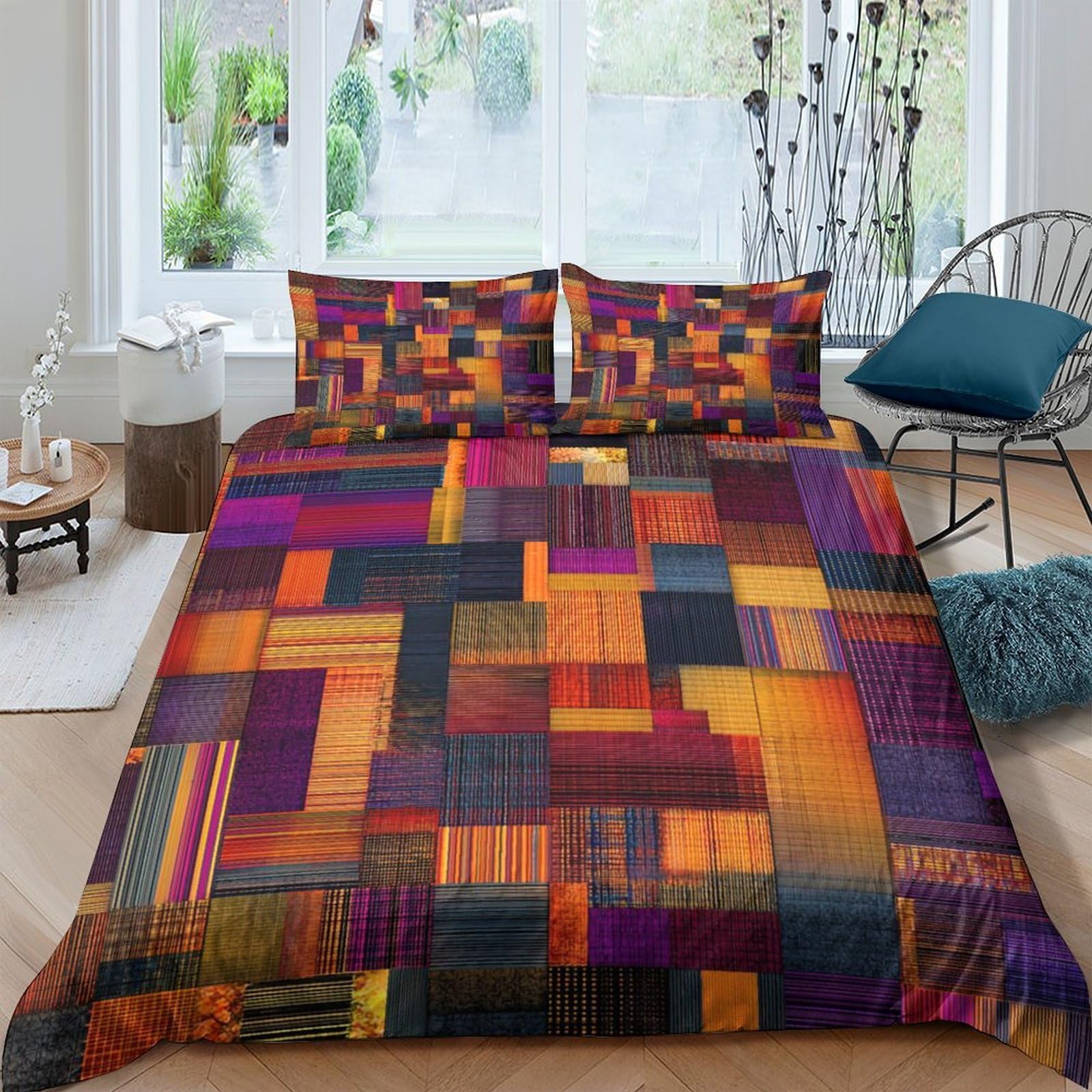 Ctjqhvkz Style-5 3D Printed Colorful Patchwork Fitted Sheet Microfiber Soft Vibrant Abstract Bed Cover For Bedroom Guest Room Dorm Decor Single（135X200cm）