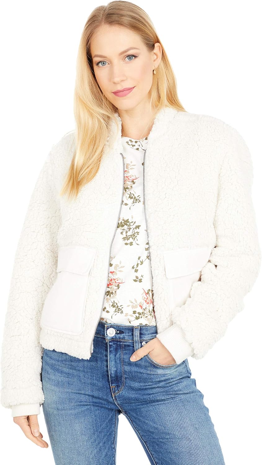 Lucky Brand Women's Long Sleeve Zip Front Utility Teddy Coat