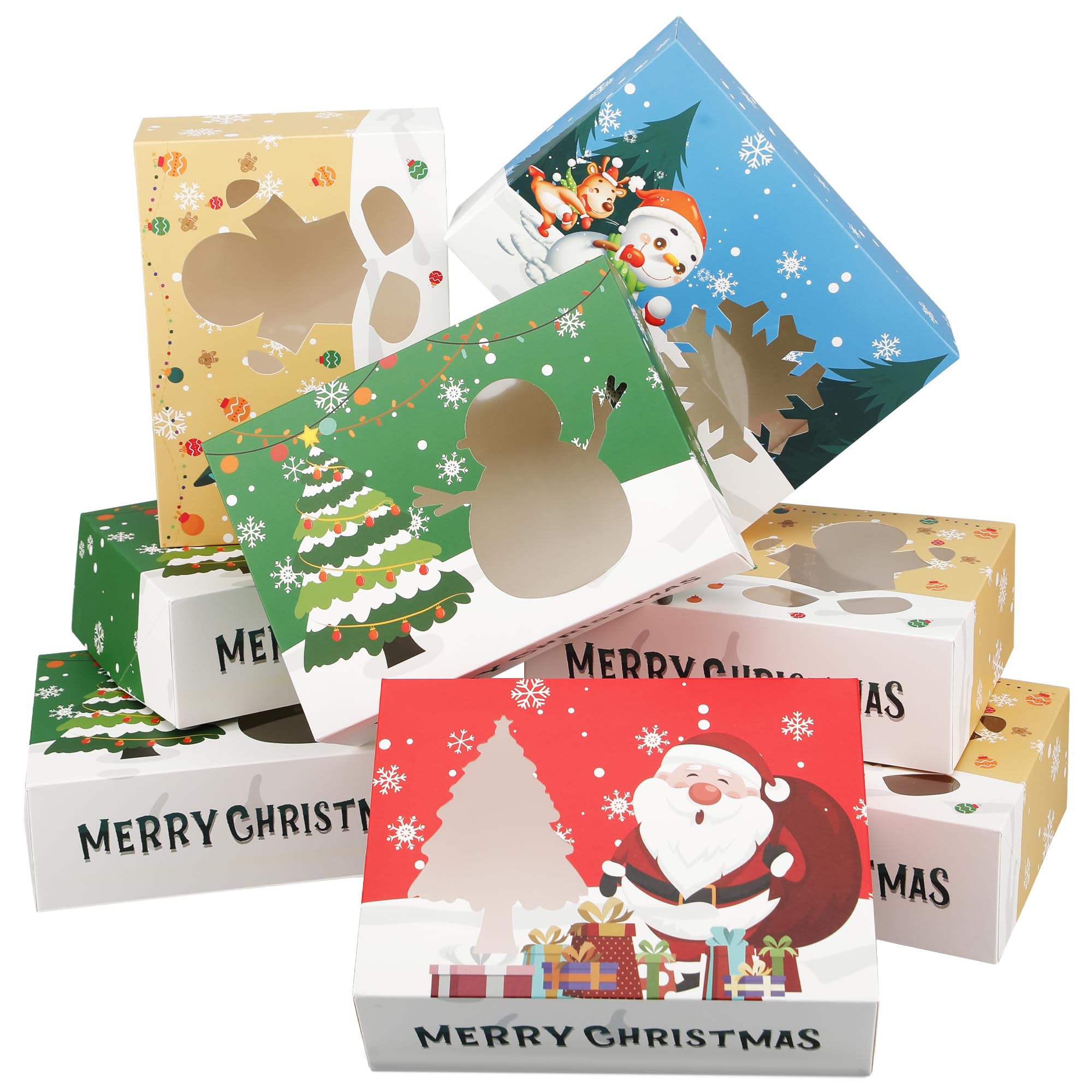 Zzrywuty Cajas de galletas de Navidad para regalo, cajas blancas de panadería de Navidad con ventana, cajas de regalo de Navidad para mini pasteles, postres, cupcakes, donas de caramelo (24 piezas)