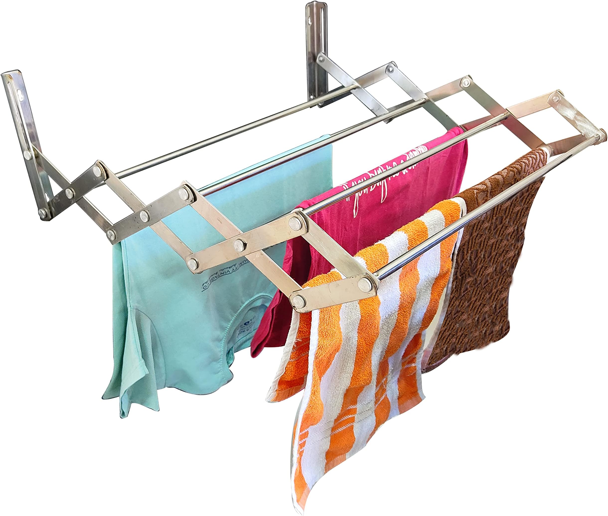 VIMART® Stainless Steel Wall Mounted Laundry/Towel Drying Rack Best for Balcony/Bathroom/Corridor- Sturdy High Capacity Expandable-Retractable Cloth Drying Dryer Rack (7 Pipe 24 INCH)