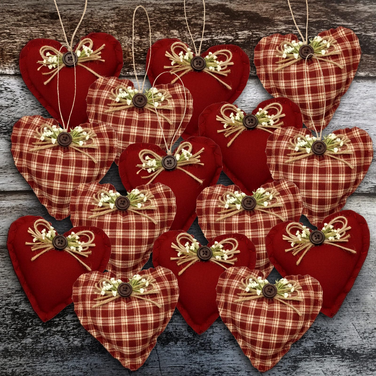Photo 1 of ***STOCK PHOTO SIMILAR NOT EXACT. PLEASE SEE ALL PHOTOS *** SmoothNovelty 12 Pcs Valentine Heart Ornaments for Tree 3.54 Inch Vintage Fabric Heart Shape Tree Decoration Rustic Red Pink Plaid Baubles Hanging Ornaments for Valentine's Day Wedding Anniversar
