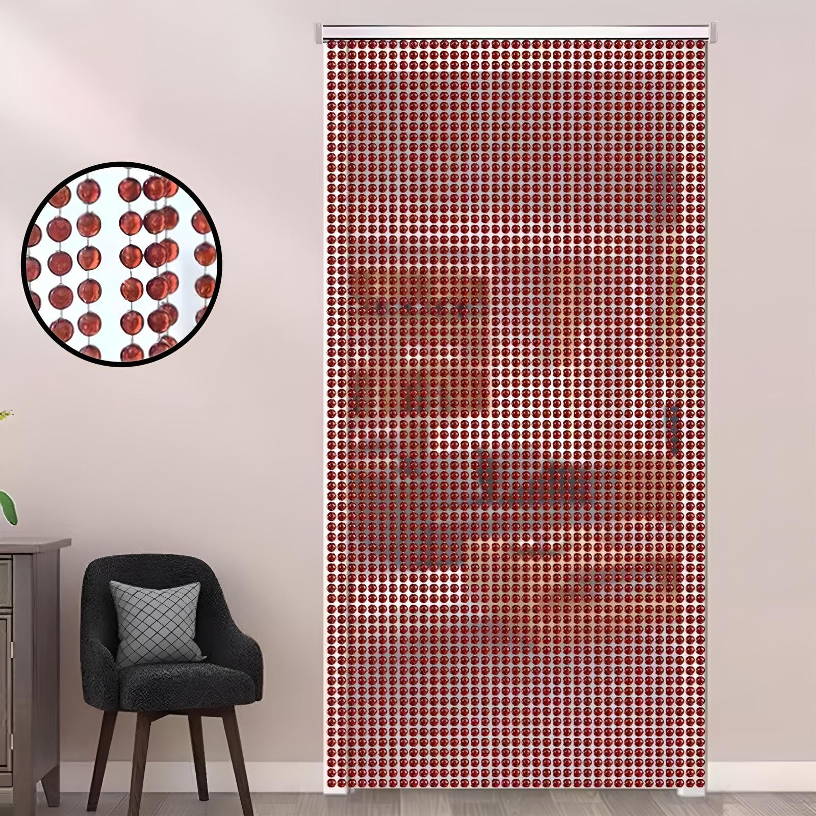 Eiauiuo One Color Indoor Beaded Curtain With Acrylic Beads & Metal Rail – Decorative Room Divider, String Door Curtain For Living Room, Bedroom, And Home Decor, Elegant Hanging Bead Curtain For Privacy & Decoration(80X