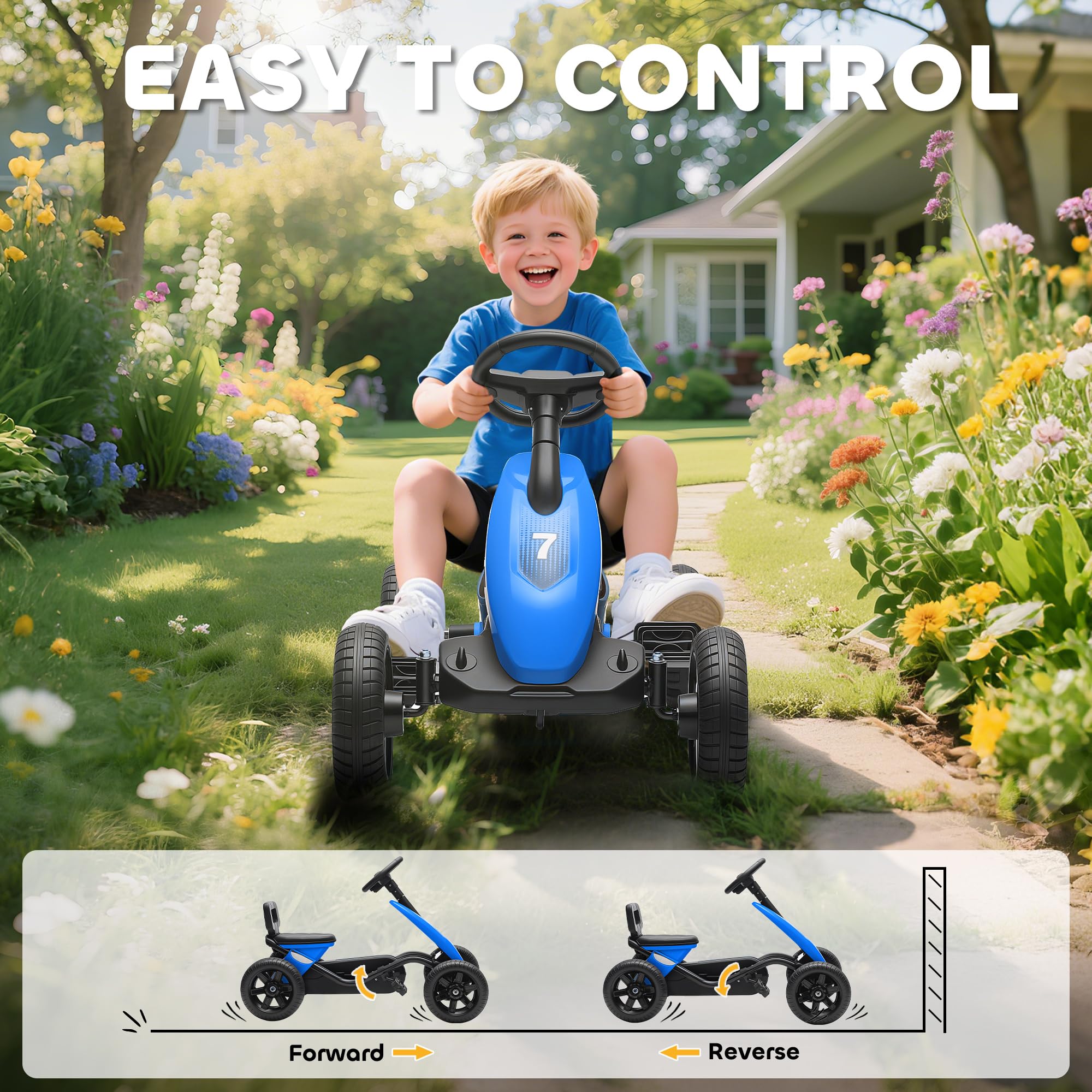 AIYAPLAY Pedal-Go-Kart, leise EVA-Reifen, für 2-5 Jahre, Blau | Kinder-Ride-on-Rennwagen