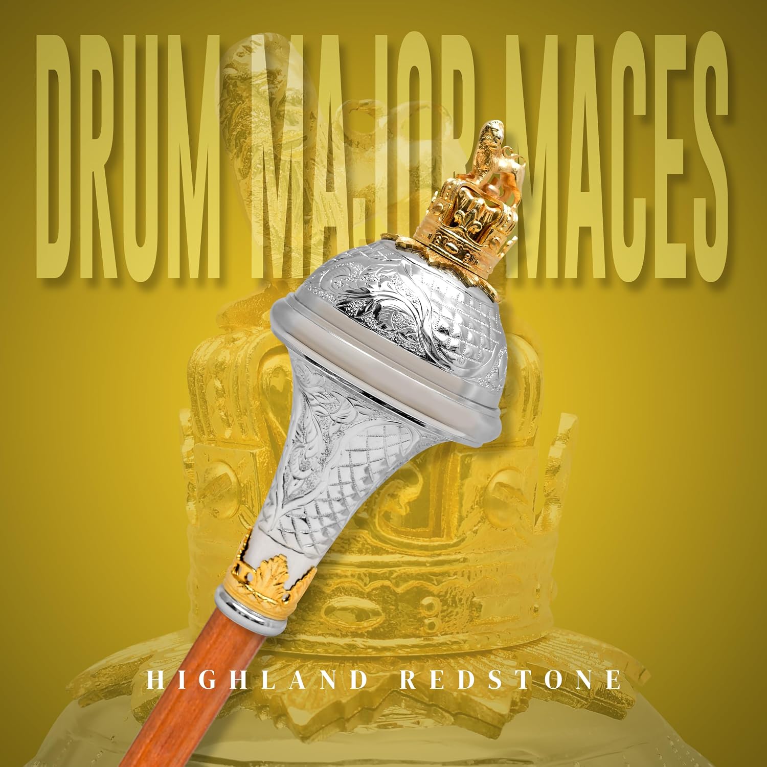 American Maces, Drum Major Maces Parade Stick Malacca Cane With Chain (Embossed Head)