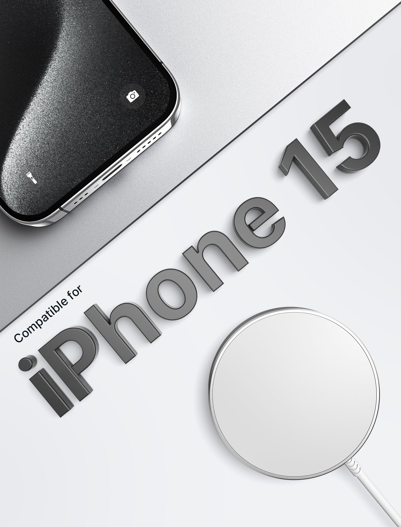 JSAUX Magnetic Wireless Charger Compatible for MagSafe Charger/iPhone 15/15 Pro/15 Plus/15 Pro Max/14/14 Pro/14 Plus/14 Pro Max/13/13 Pro/13 Pro Max/12, Wireless Charging Pad, Mag Charger (Silver)