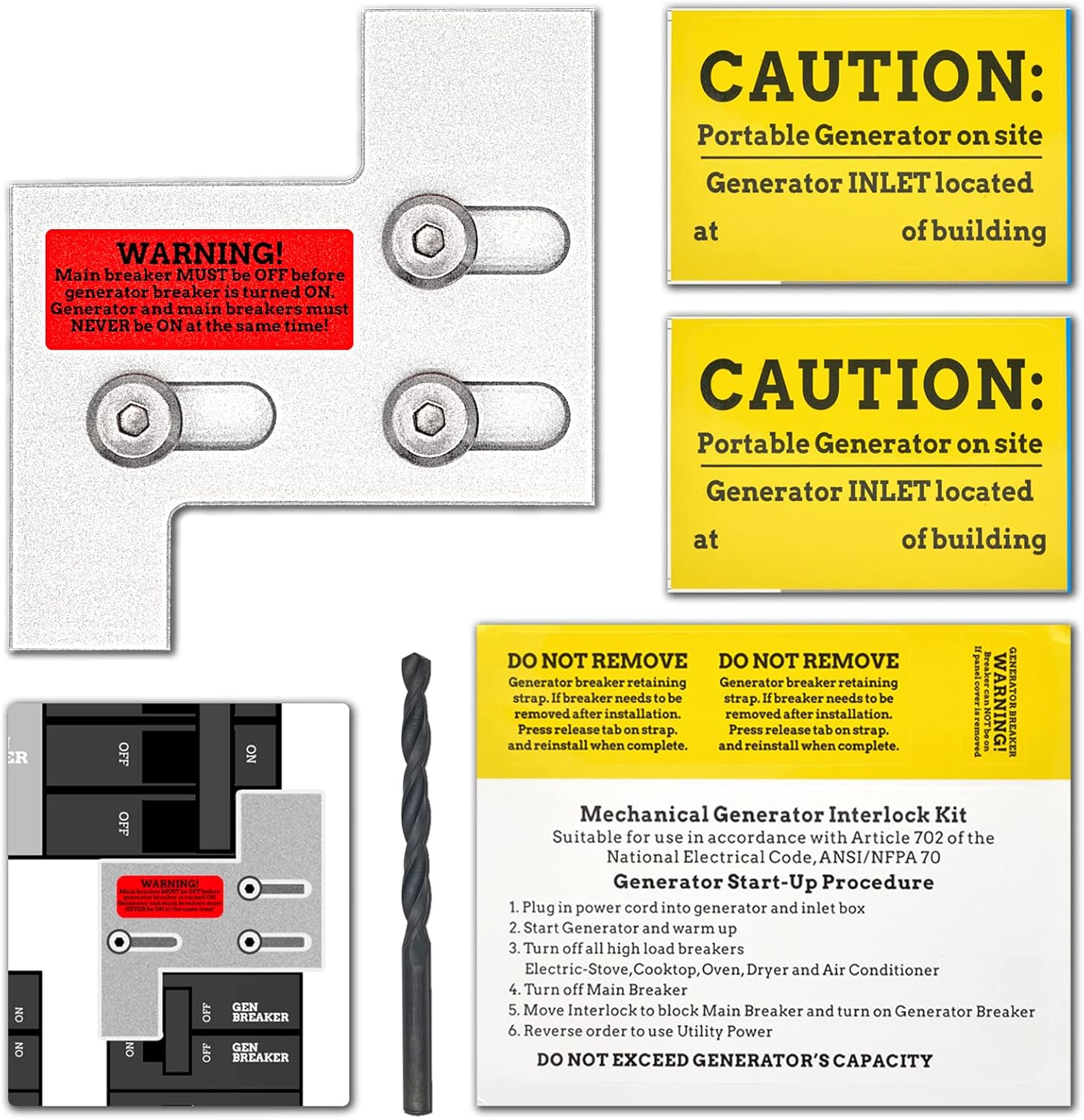 Generator Interlock Kit Compatible with General Electric GE 150 or 200 Amp Panels, 1 1/4 Inches